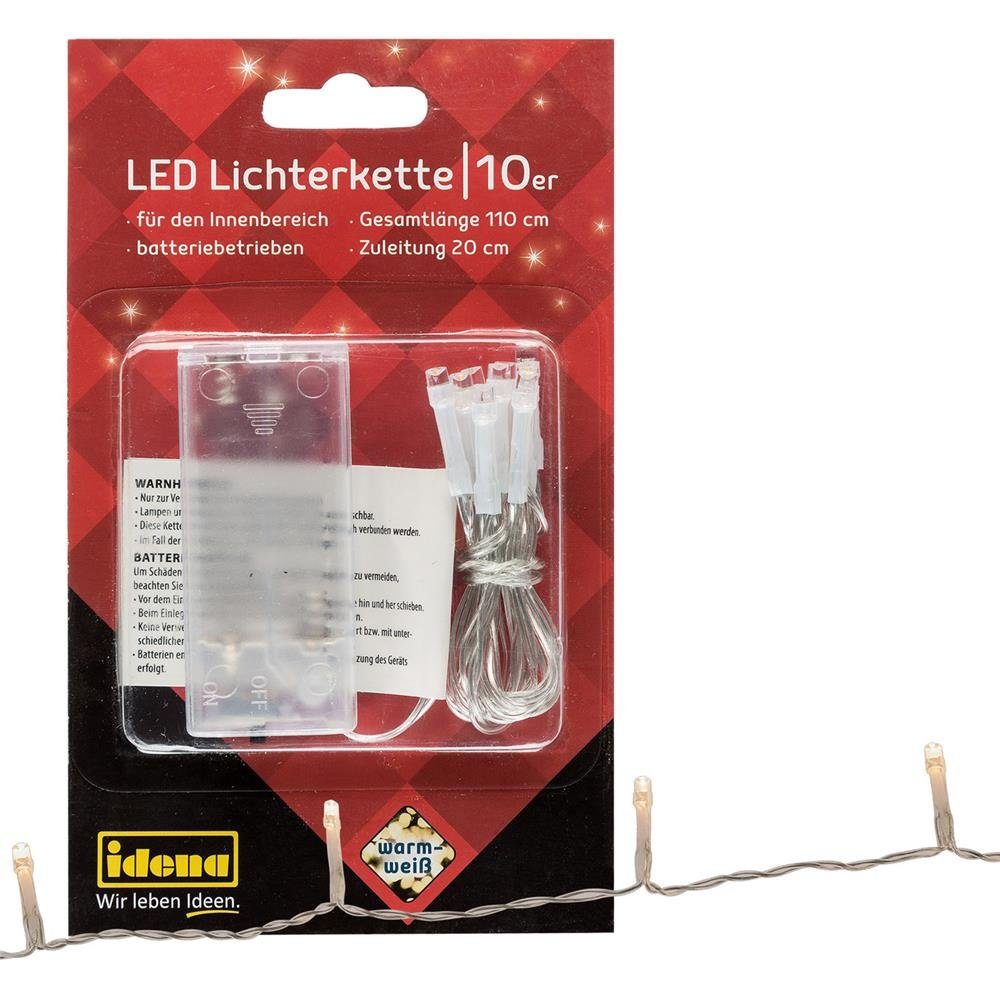Idena LED-Lichterkette 10er, warmweiß, 1,1 m, für Innenbereich,  batteriebetrieben