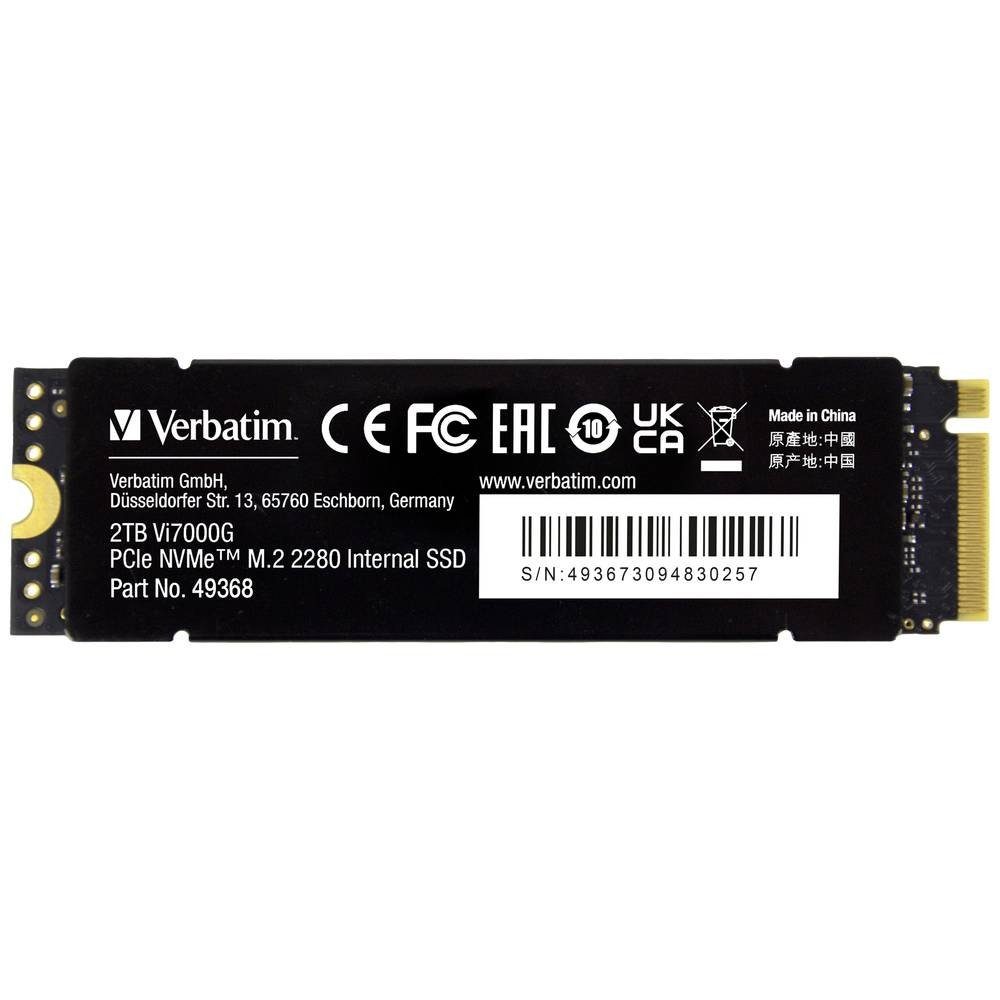 Verbatim G PCIe NVMe™ M.2 SSD 2 TB 49368 SSHD-Hybrid-Festplatte, NVMe (NVM Express), geeignet für PlayStation 5™