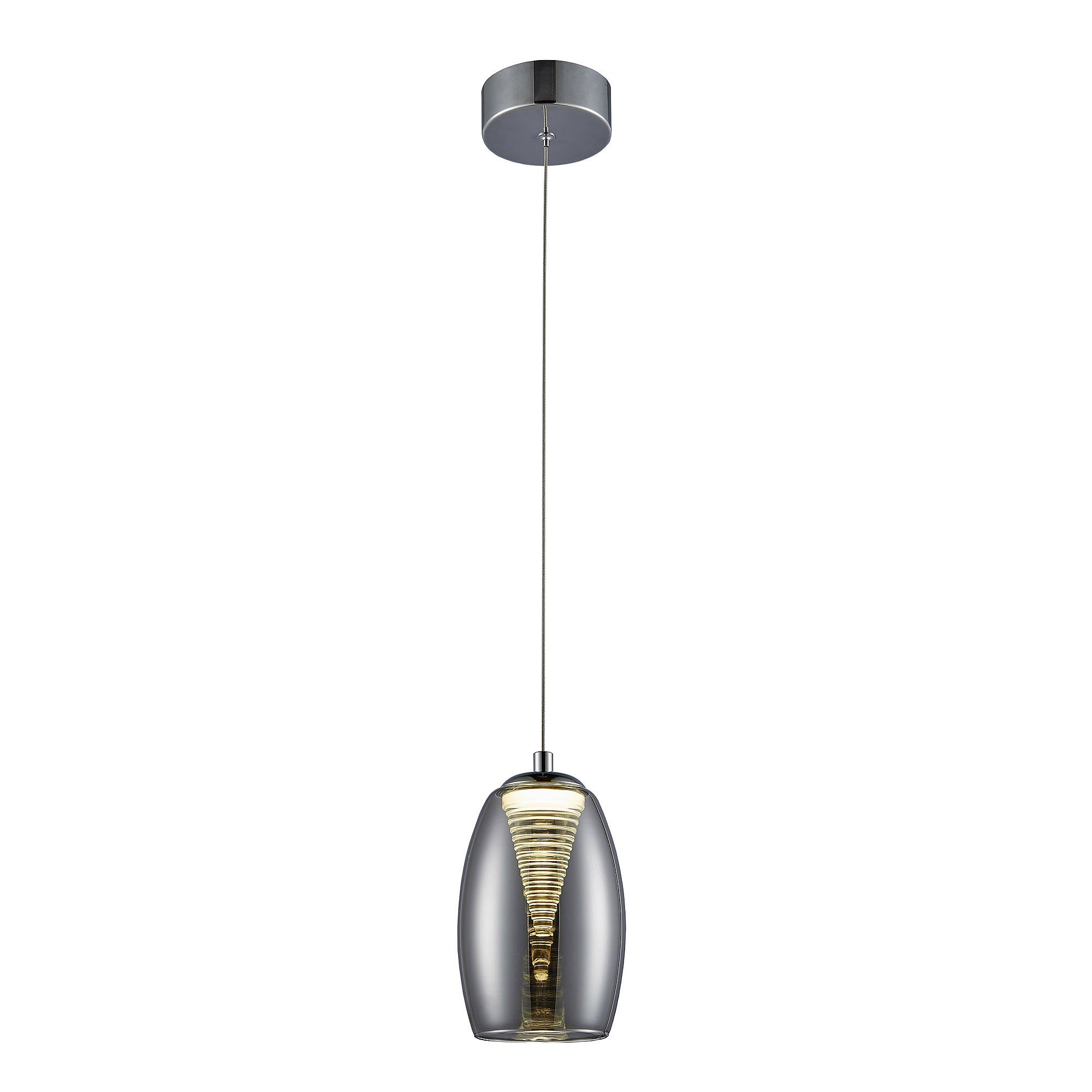 Brilliant Pendelleuchte Metropolis, 3000K, Lampe Metropolis LED Pendelleuchte  1flg chrom/rauchglas 1x 5W LED in