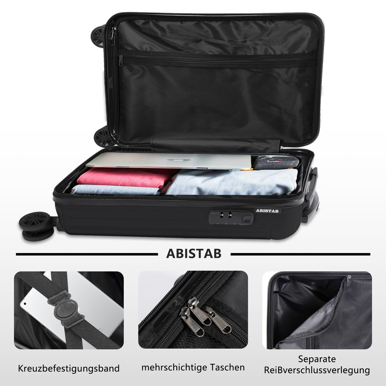 Abistab Hartschalen-Trolley Hartschalen Koffer, robuster Reisekoffer, 4 Rollen, mit Zahlenschloss, Koffer & Trolleys 57/66/76cm, 40/60/100L – Bild 3 von 5