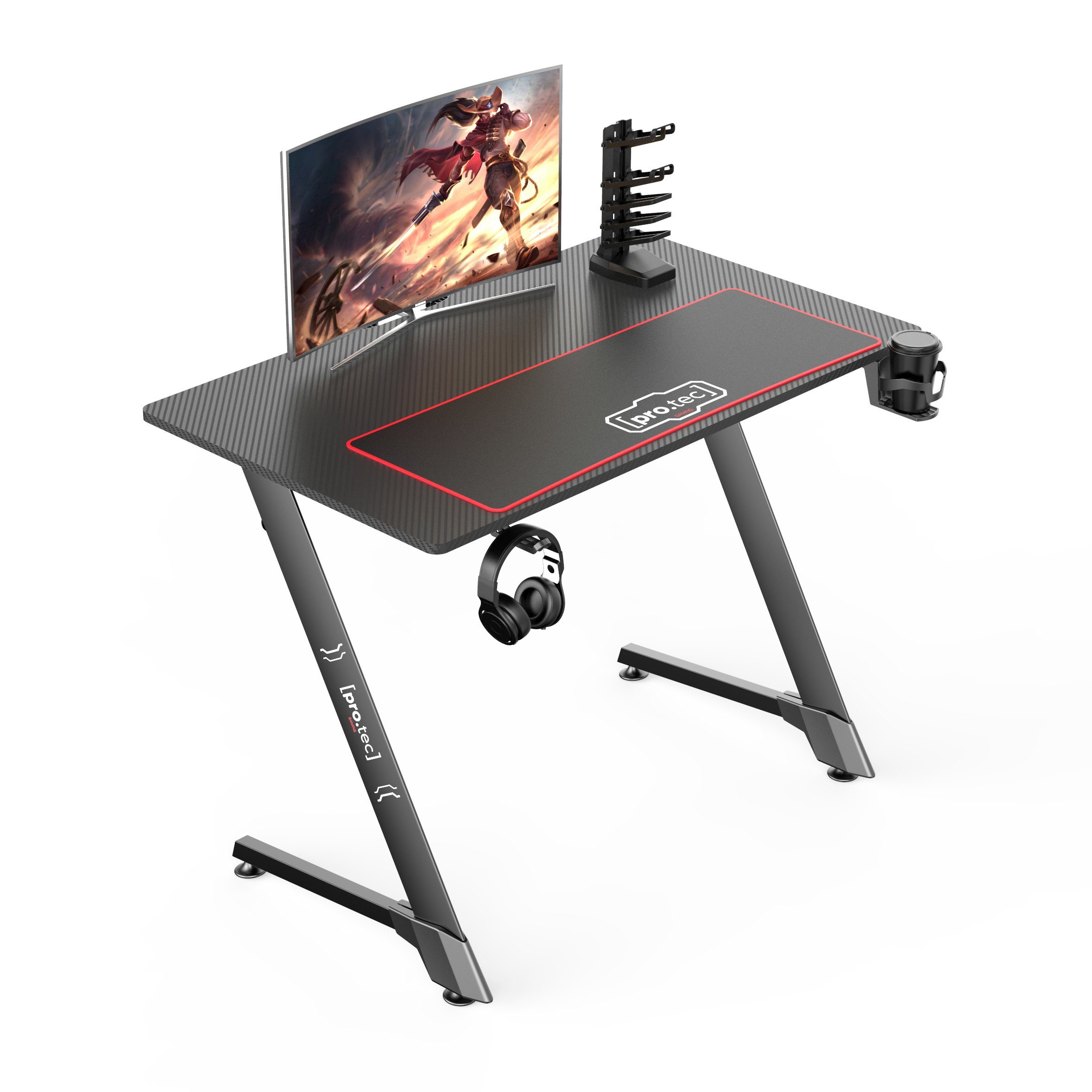 pro.tec Gamingtisch, »Oakland« Computertisch mit Getränkehalter 100 x 60 cm Schwarz