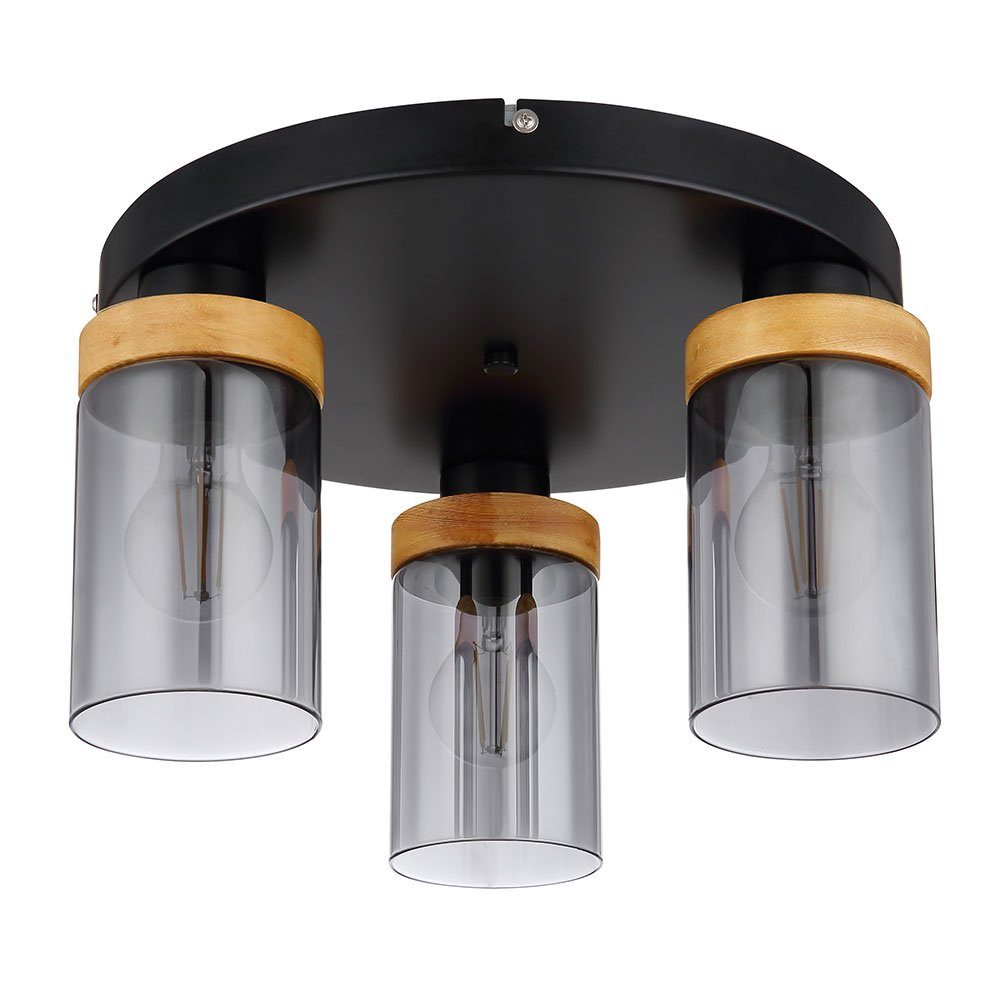etc-shop Deckenstrahler, Leuchtmittel nicht Deckenlampe Flammig inklusive, rauchfarben Wohnzimmerleuchte Glasschirme 3 Metall