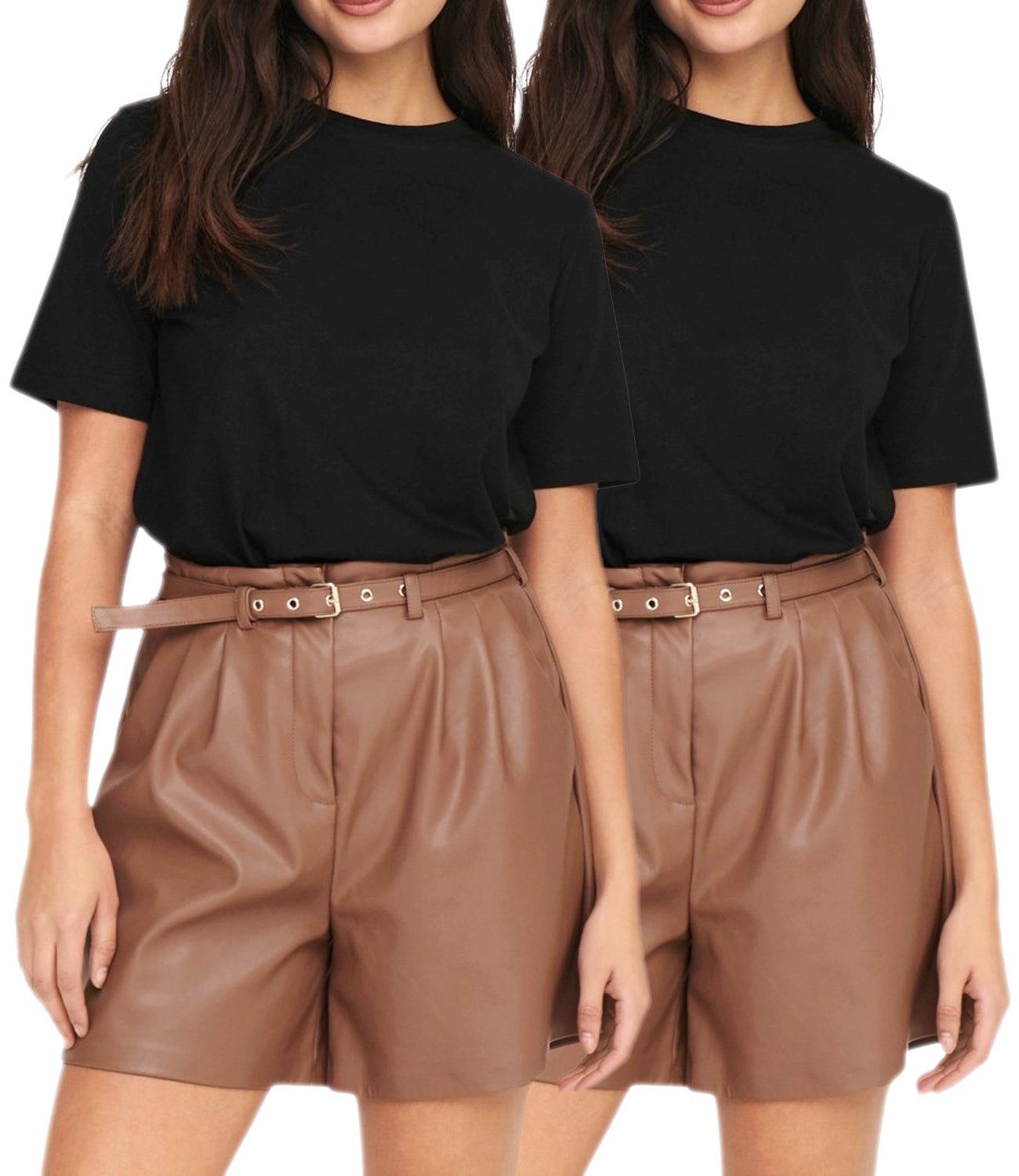 ONLY T-Shirt (2er-Pack) Basic Shirt im Doppelpack in Unifarben