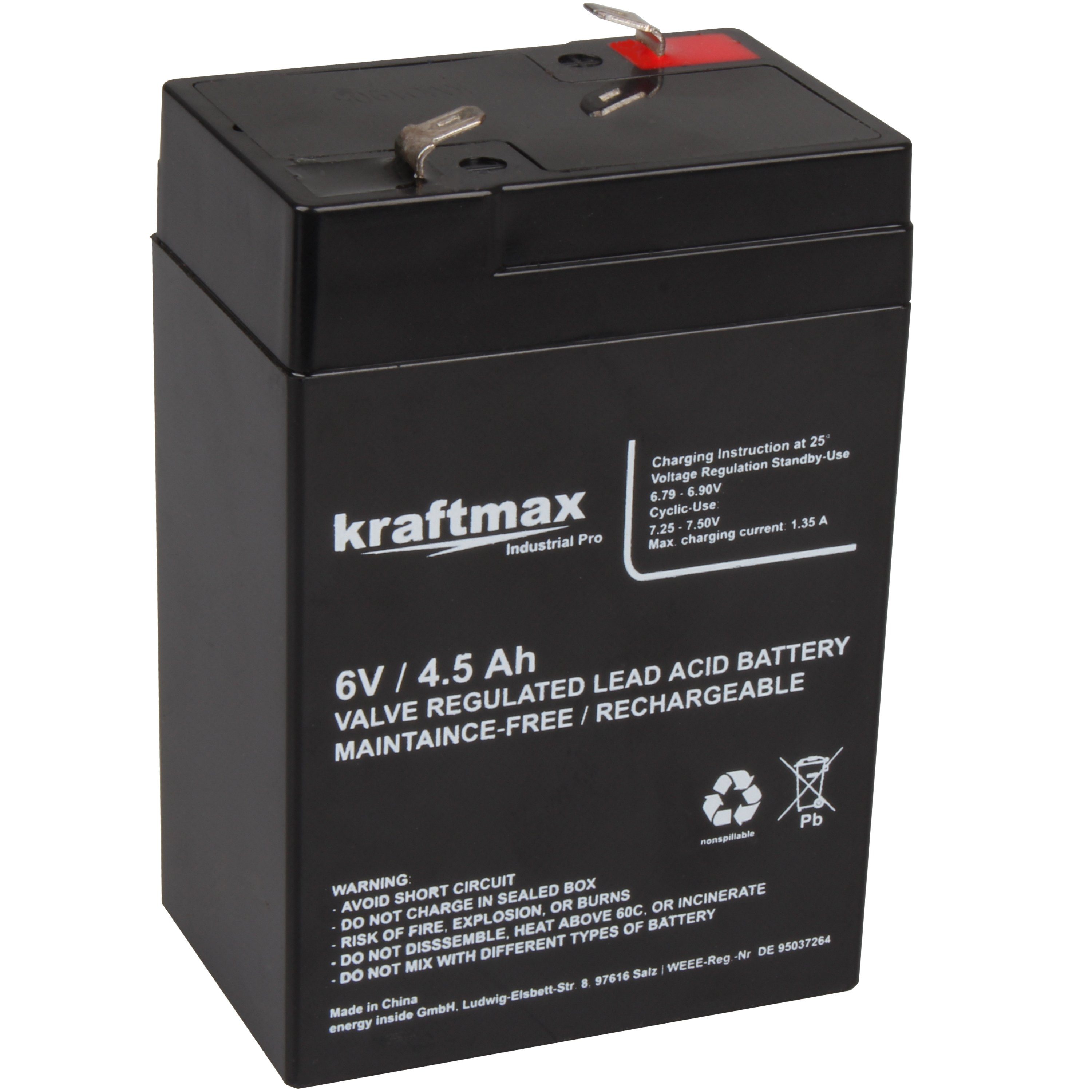 kraftmax Industrial Pro Bleiakku [ 6V / 4,5Ah ] AGM Hochleistungs- Blei Akku Bleiakkus