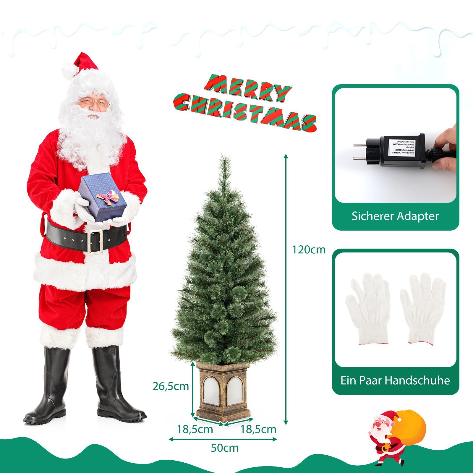 COSTWAY Künstlicher Weihnachtsbaum, 120cm im Topf, 116 Spitzen, 3 Lichtmodi