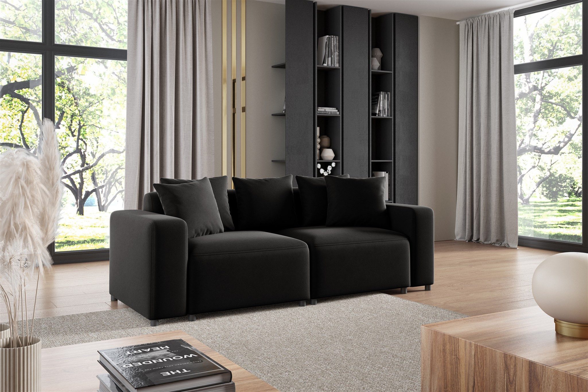 Fun Möbel 2-Sitzer Sofa Designersofa MEGAN 2-Sitzer in Stoff Salvador, inkl 5 Zierkissen, Rücken echt bezogen