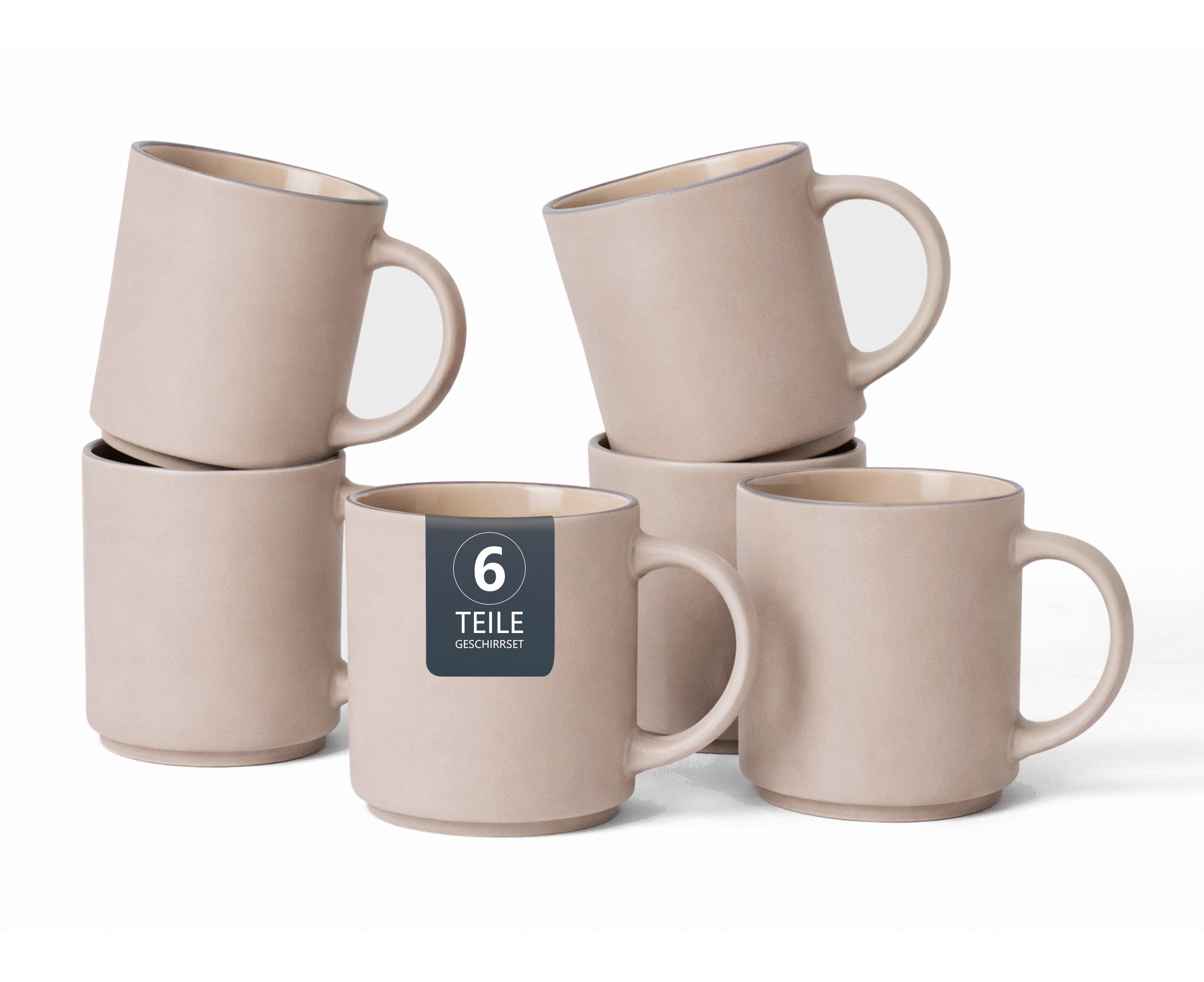OTTO home Becher Kaffeebecher Ylvii, 6er Set, 6-tlg., Steinzeug, spülmaschinenfest und mikrowellengeeignet, 350 ml