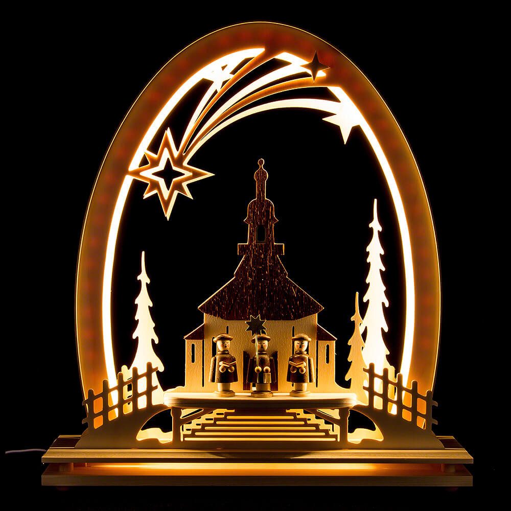 Manufaktur Holger Seidel Schwibbogen Seidelbogen Seiffener Kirche mit Kurrende (31x33cm) von Manufaktur Sei