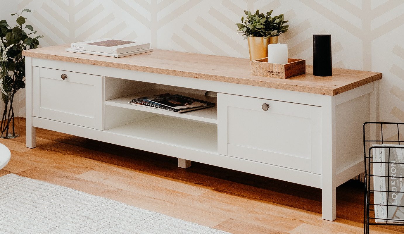 Finori Lowboard Lowboard TV-Board Bergen, Landhausstil, weiß / Eiche Artisan