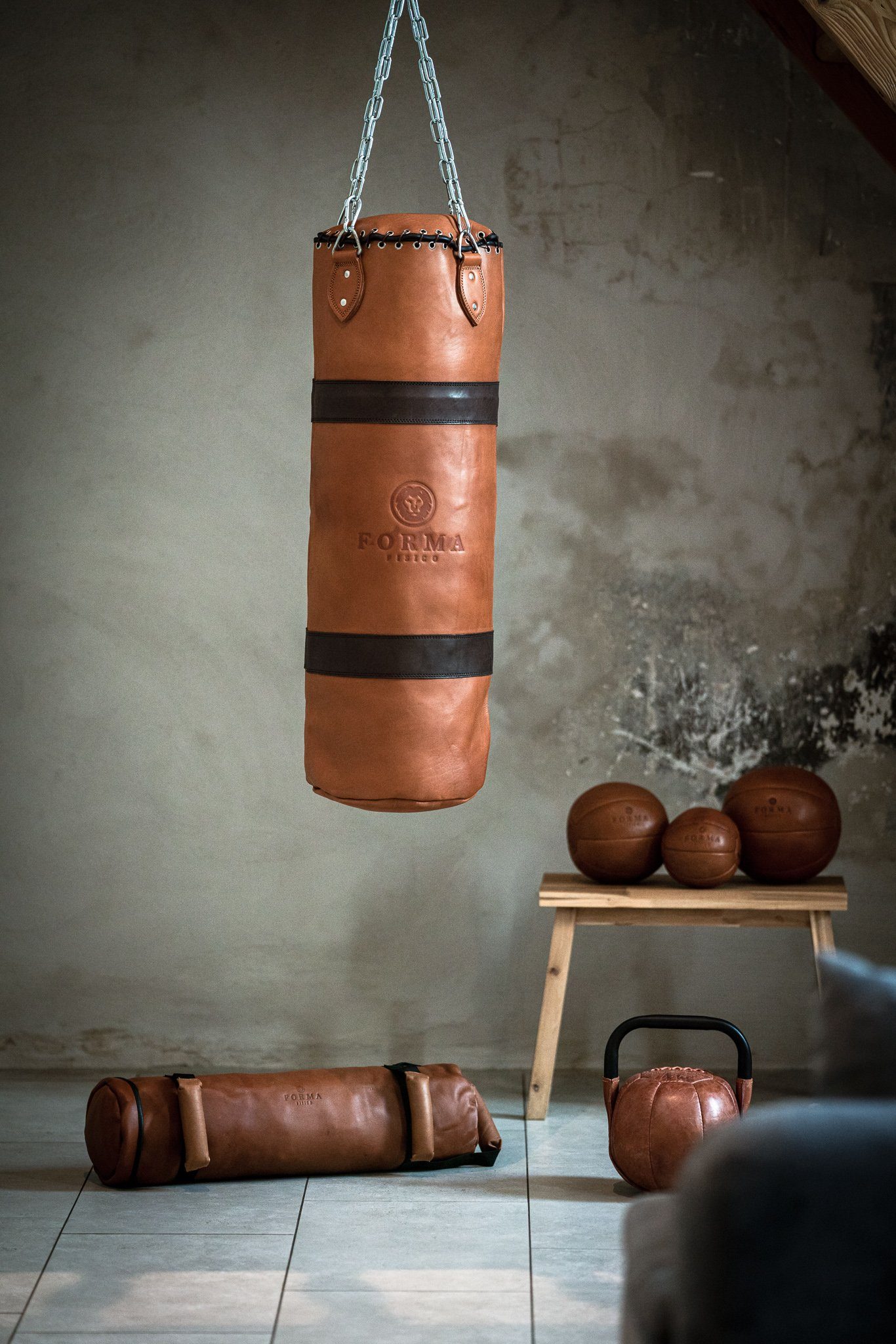 2 aus Löwe Vintage Fisico Streifen Boxsack Leder, braun Boxsack Forma Leder