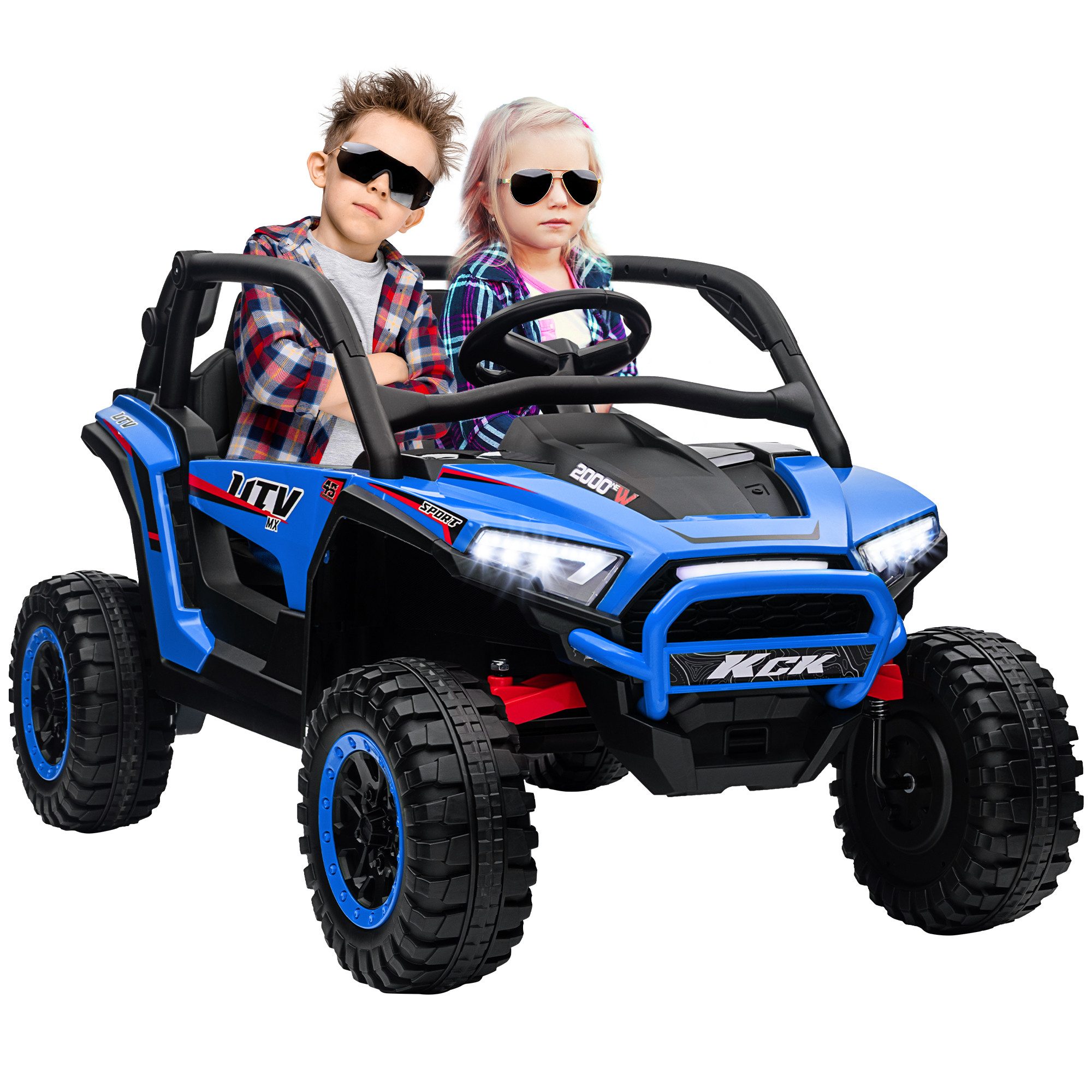 AIYAPLAY Elektro-Kinderauto mit Musikanschluss, 2,4G Fernbedienung, Scheinwerfer, Hupe, 5-7 km/h, Belastbarkeit 50 kg, (1-tlg), für Kinder 3-8 Jahre, Blau
