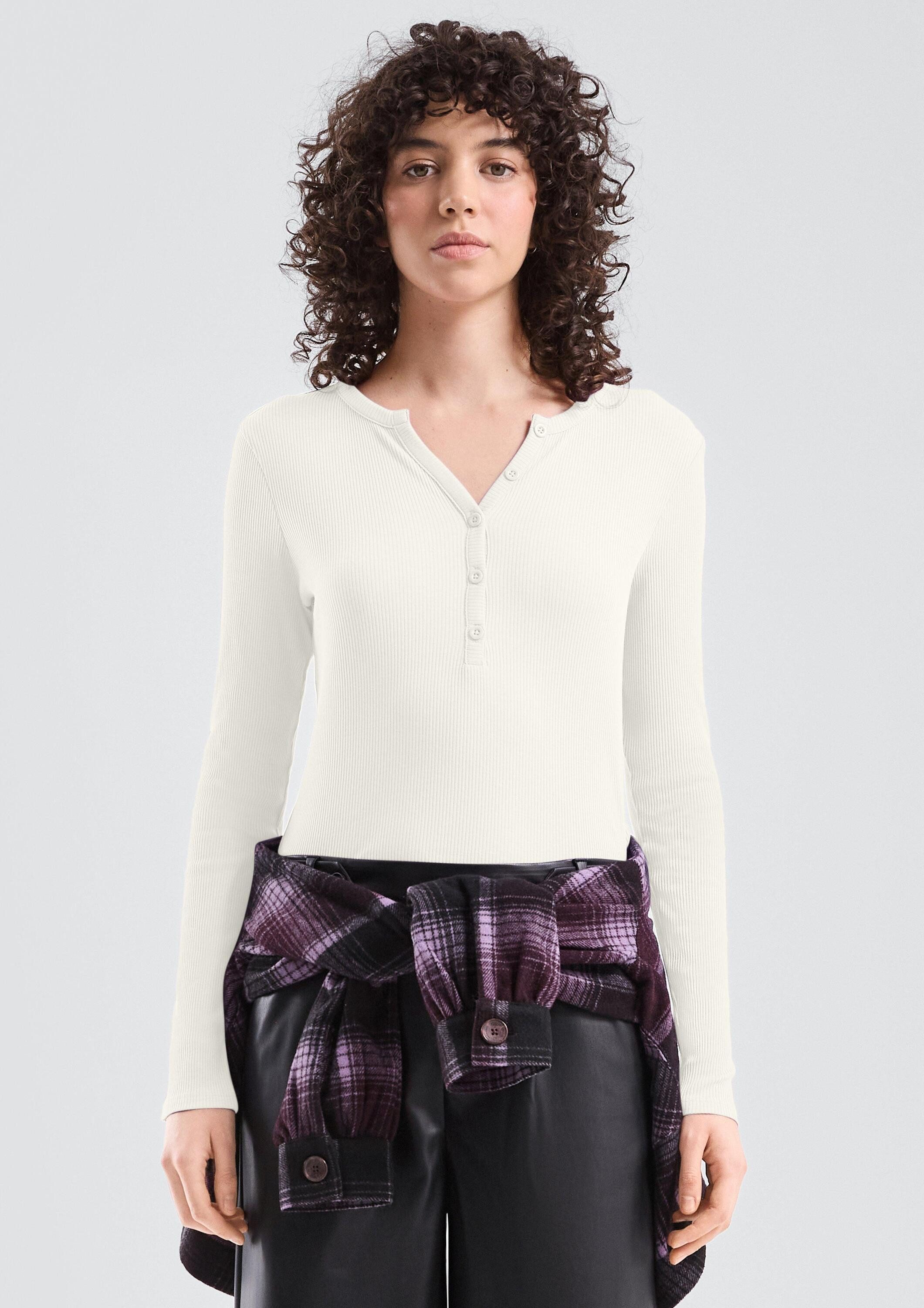 QS Langarmshirt T-Shirt Geripptes Longsleeve