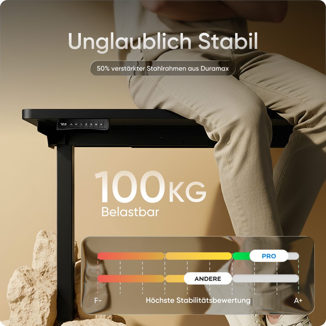 DESKSPACE Schreibtisch Pro Elektrisch höhenverstellbarer Schreibtisch - inklusive Tischplatte (Komplettset inkl. Tischplatte und Gestell), Ergonomischer Stehpult mit Memory Funktion & Kollisionsschutz