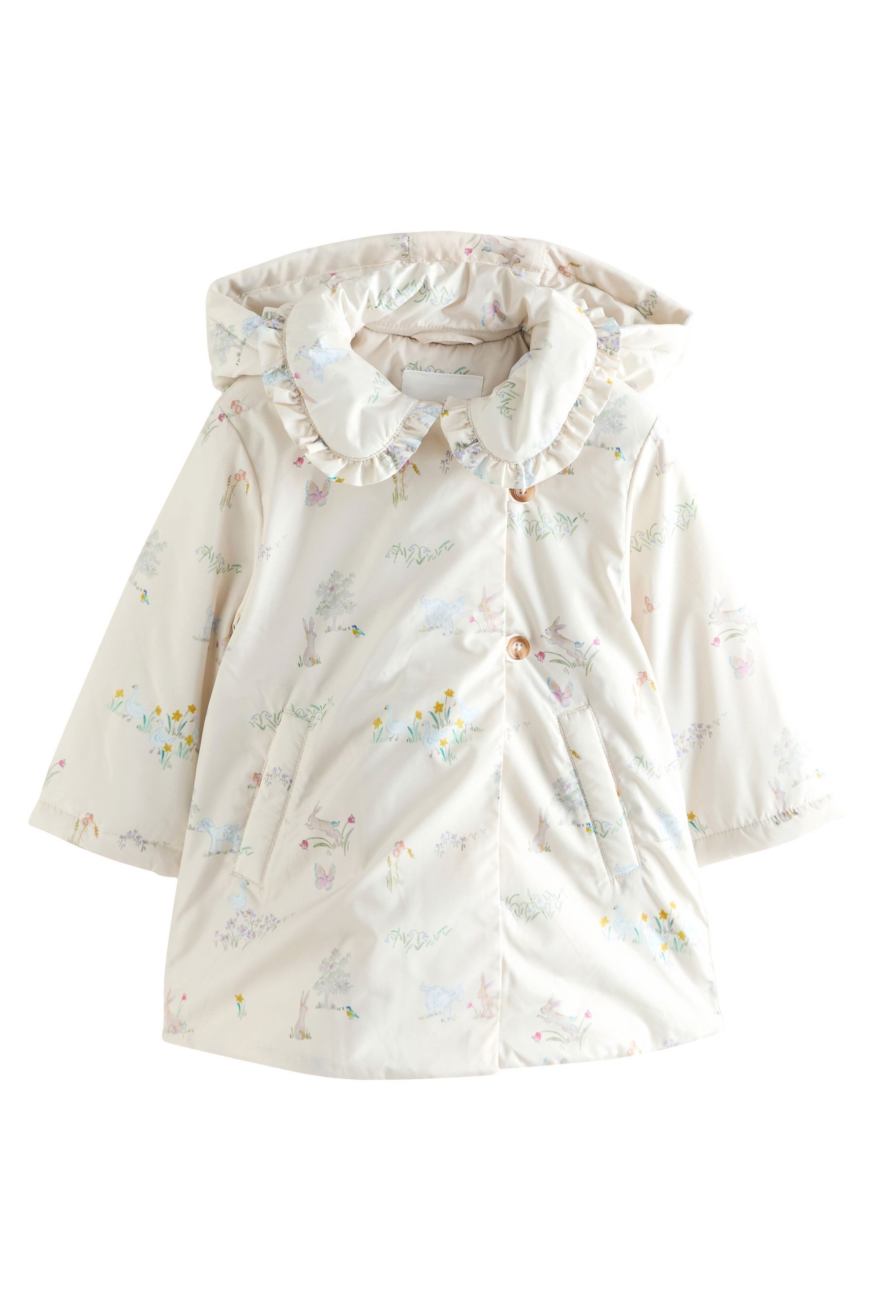 Kurzjacke Wasserabweisender Mantel mit Print + Rüschenkragen