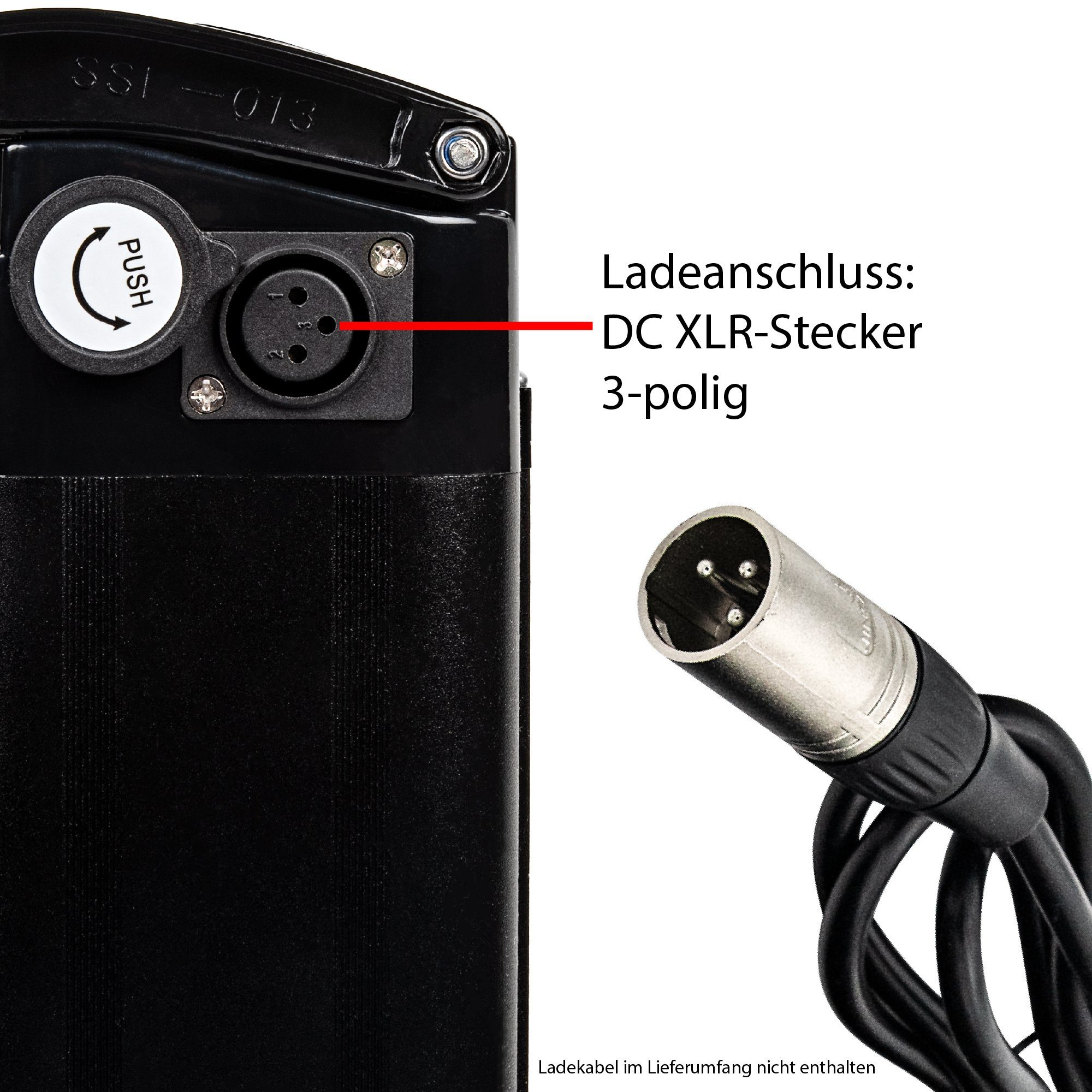 Zündapp Z510 E-Bike Akku 10400 mAh (36 V, 1 St), E-Bike Akku 374,4 Wh Sitzrohrakku 3 poliger Stecker Fahrradakku