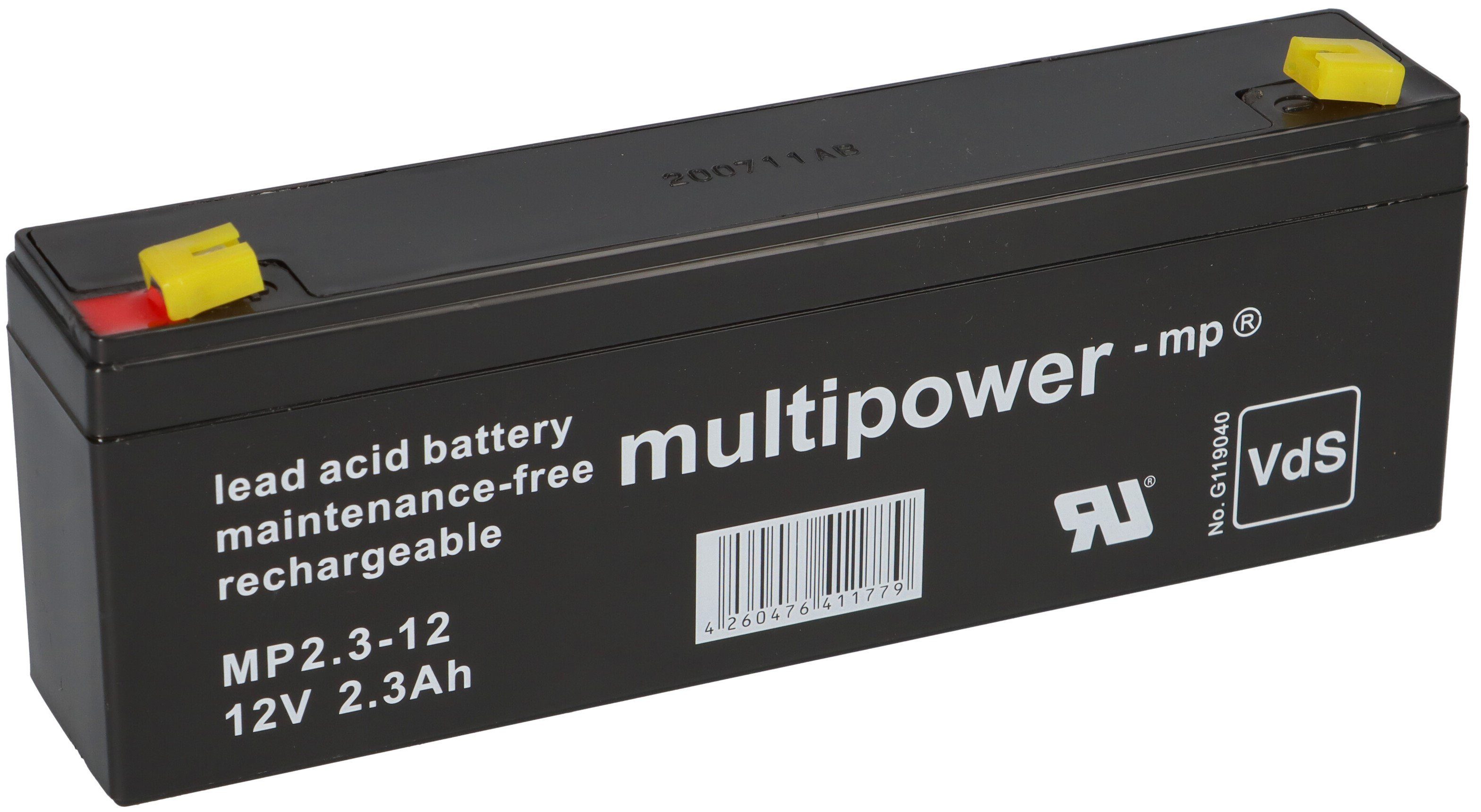 Multipower 1x Multipower Blei-Akku MP2,3-12 Pb 12V 2,3Ah VdS G107033, Faston 4,8 Bleiakkus