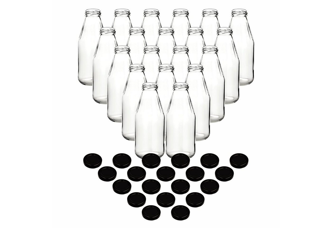 gouveo Trinkflasche Saftflaschen 1000 ml mit Schraub-Deckel - Große Flasche 1,0 l aus Glas, 20er Set, schwarz