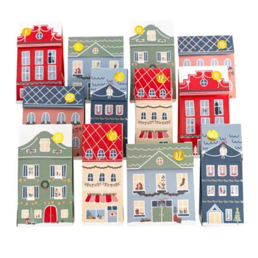 PAPIERDRACHEN DIY-Adventskalender Adventskalender zum Selbstbefüllen - Weihnachtsstadt Pastell (24-tlg)