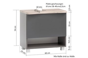 HELD MÖBEL Waschbeckenunterschrank Stubach Bad Schrank, Abdeckplatte mit Baumkante, Breite 60 cm