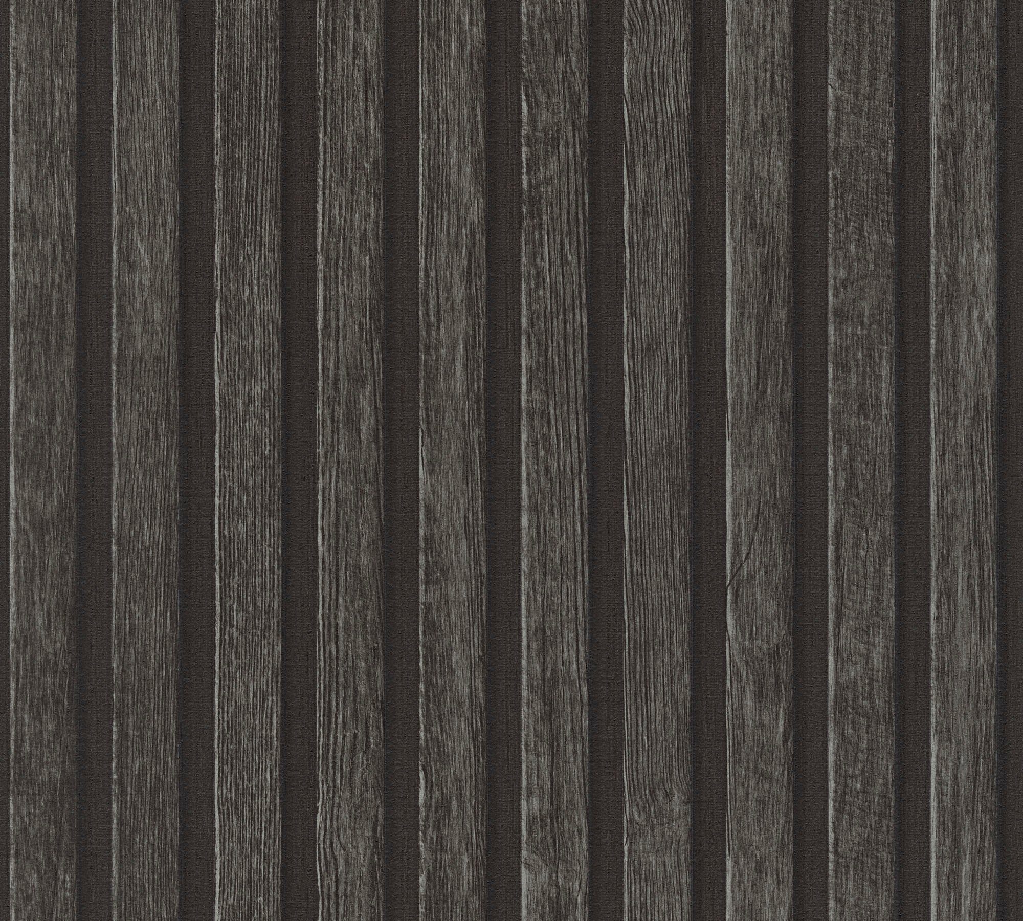 A.S. Création Vlies, (1 PrintWalls Vliestapete grau/schwarz Wand strukturiert, St), II Skandinavische Holzoptik, Holzpaneele, Vlies, matt