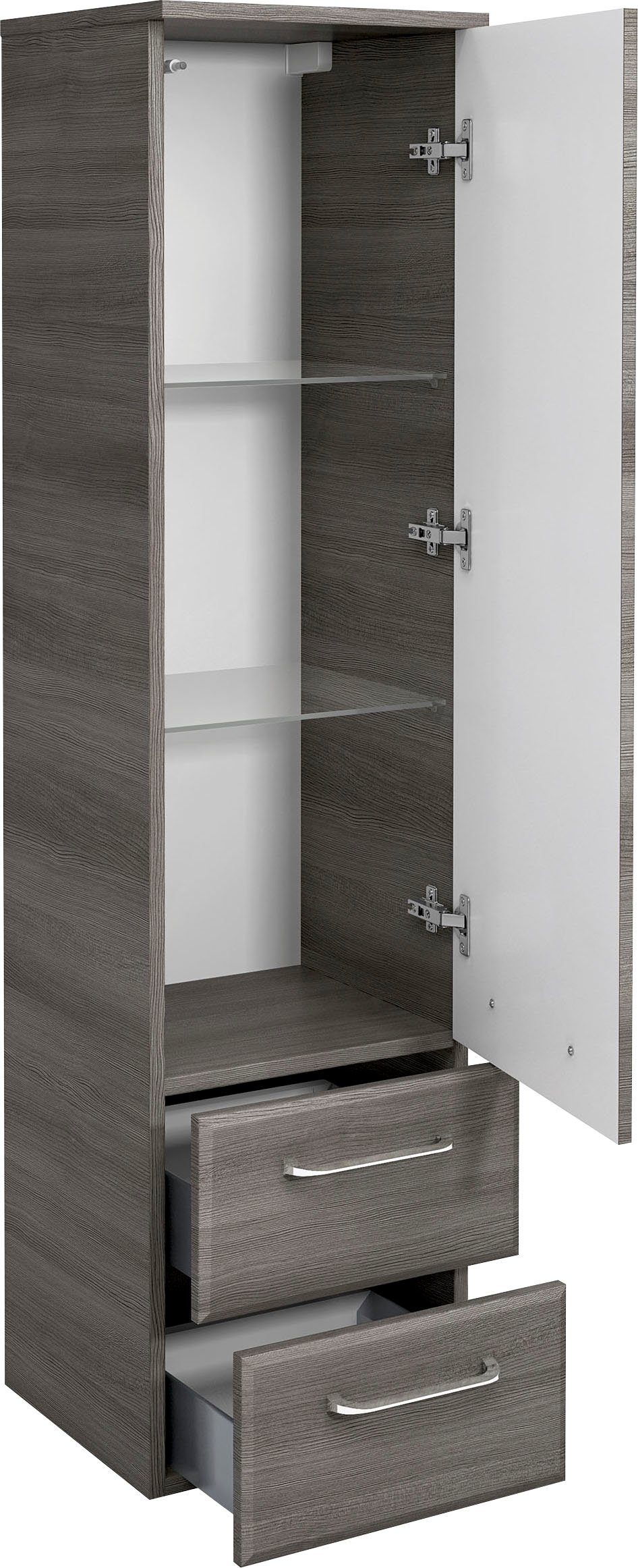 PELIPAL Midischrank Quickset Breite 35 cm, Höhe Türdämpfer Glaseinlegeböden, Struktur quer Graphit/Graphit Graphit | 136 cm