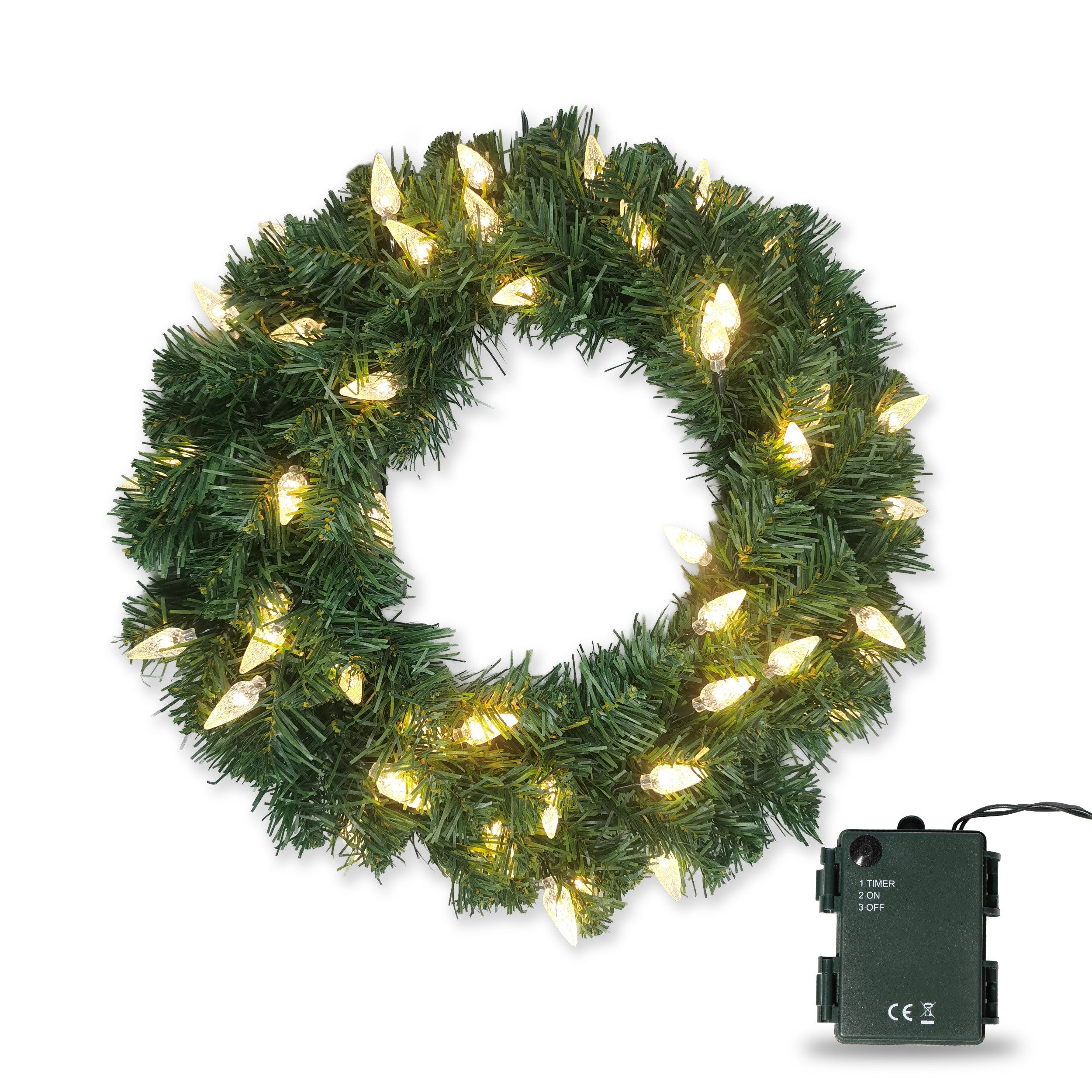 Gartenpirat Dekokranz Künstlicher Weihnachtskranz 45 cm beleuchtet mit 48 warmweißen LEDs