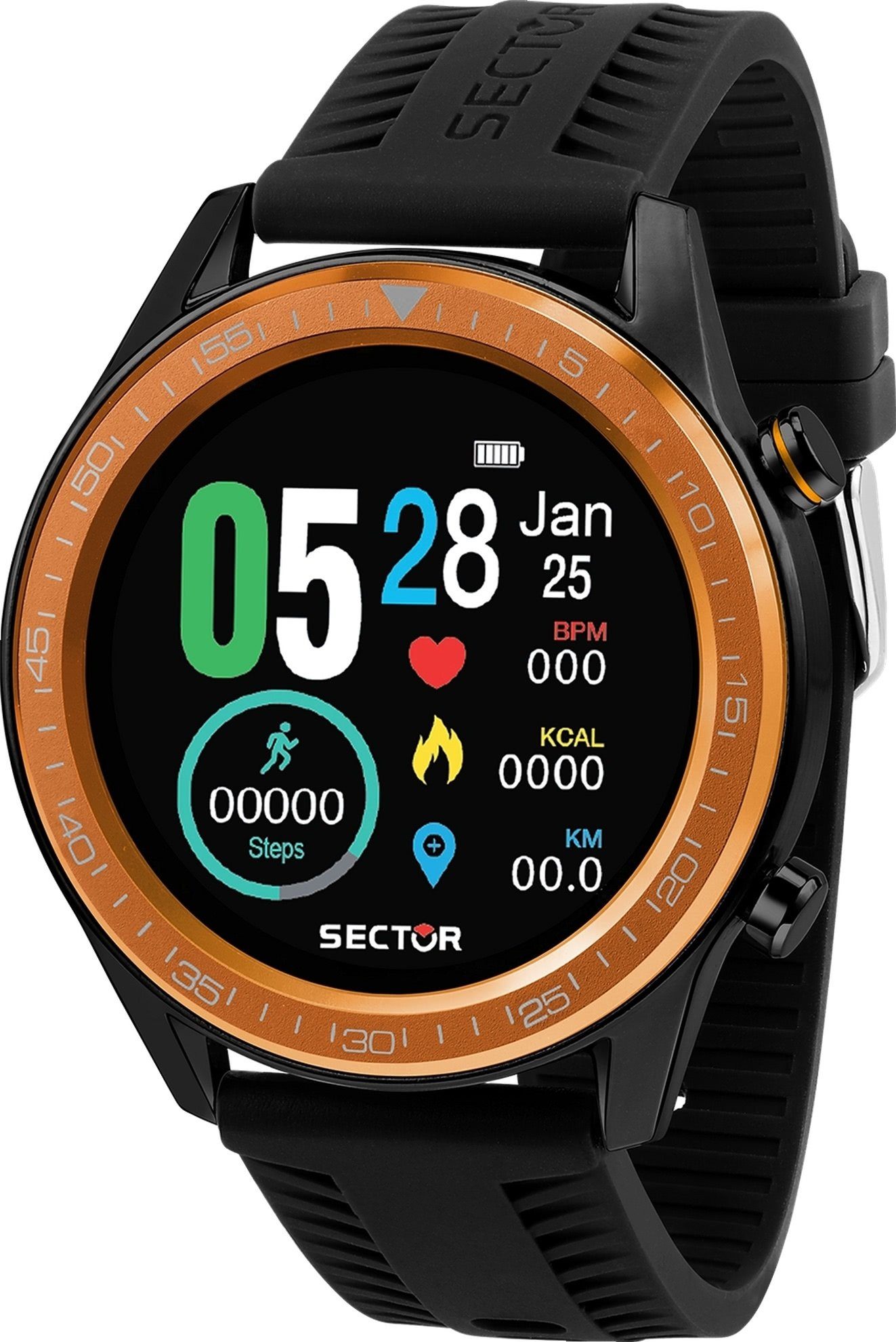 Sector Sector Herren Armbanduhr Analog-Digit Smartwatch (kompatibel ab Android 5.1+ und IOS 8.0), Analog-Digitaluhr, Herren Smartwatch rund, groß (ca. 44mm), Silikonarmband schwarz, Sport