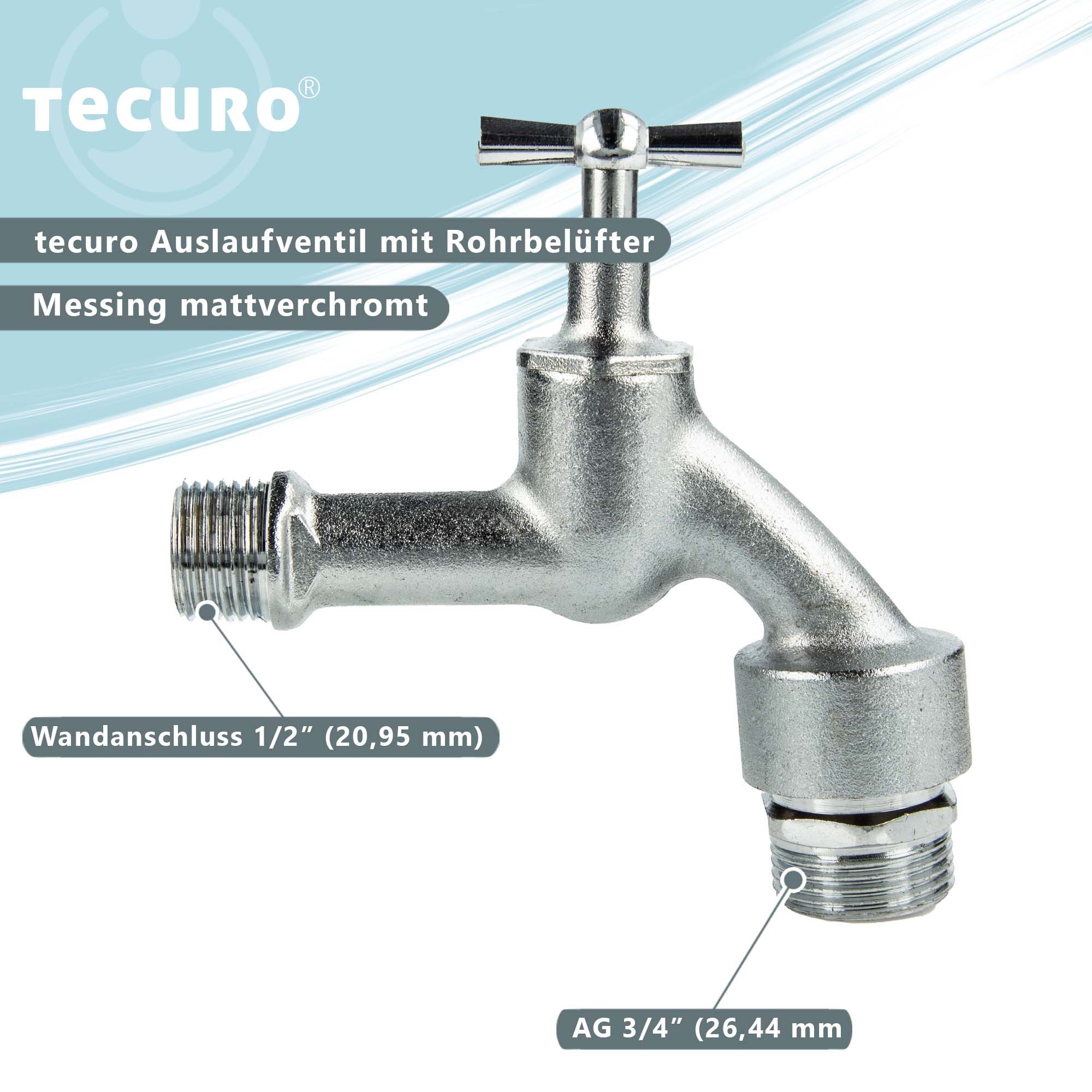 tecuro Auslaufventil Auslaufventil mit Rohrbelüfter und Knebeloberteil 1/2 Zoll
