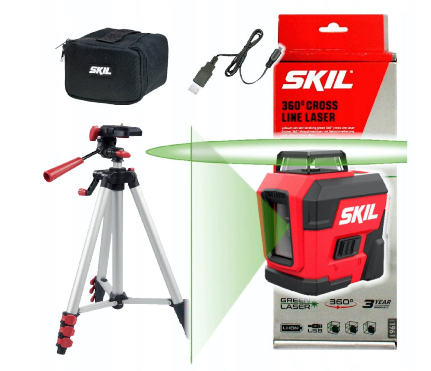 SKIL Kreuzlinienlaser Kreuzlinienlaser Skil 1961 DA + Stativ 30m grün 360° MT1E1961DA, (Kreuzlinienlaser Skil 1961 DA + Stativ 30m grün 360° MT1E1961DA)