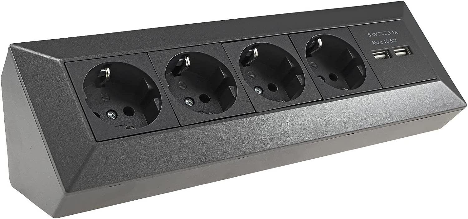 4-fach Steckdosenblock+2x USB, anthrazit Mehrfachsteckdose