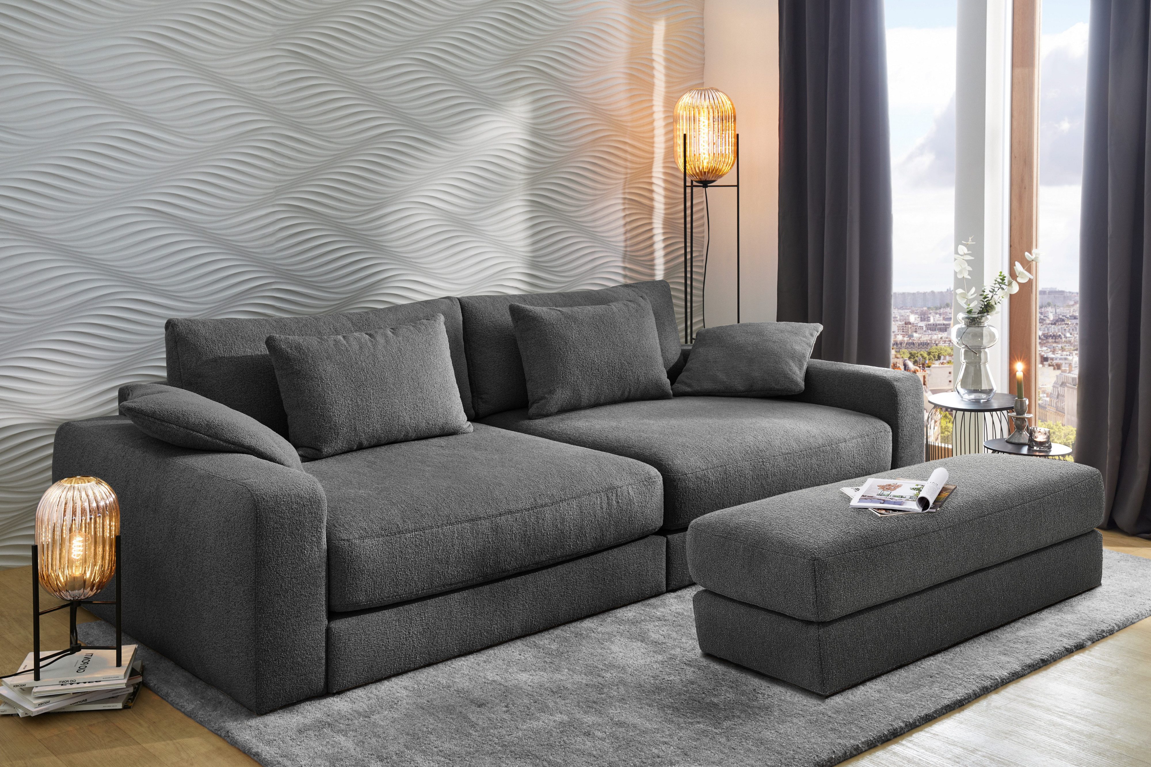 luma-home Polsterhocker 15254 (B124/T60/H40 cm, Bonellfederkern-Polsterung), Sitzbank Designerhocker, robuster Flachgewebe-Bezug Dunkelgrau