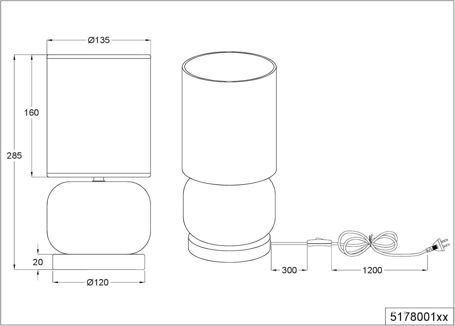 lightling Tischleuchte Elia, ohne Leuchtmittel, mit Schnurschalter, IP20 Indoor, amberfarbig