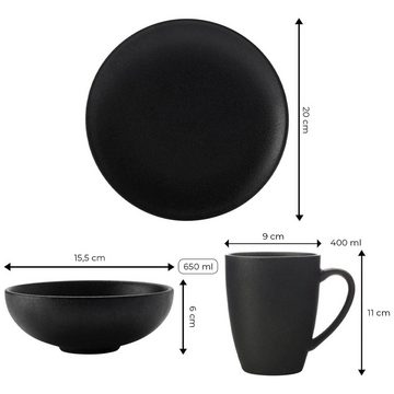 Maxwell & Williams Kombiservice Caviar Black Frühstücksset 3er Set (3-tlg), Keramik