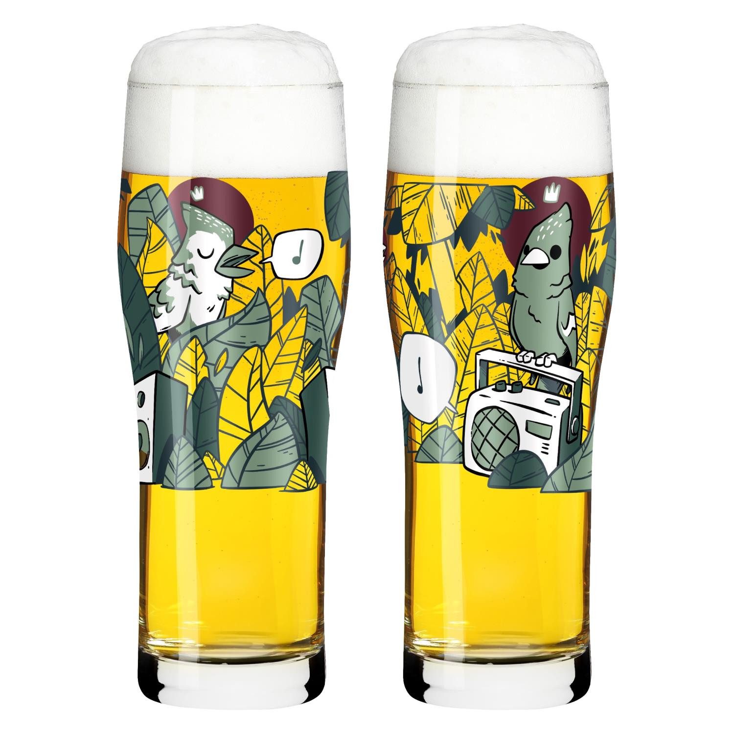 Ritzenhoff Bierglas BRAUCHZEIT, Glas, Spülmaschinengeeignet, Mehrfarbig, Illustration + Vogel, H: 20.5cm