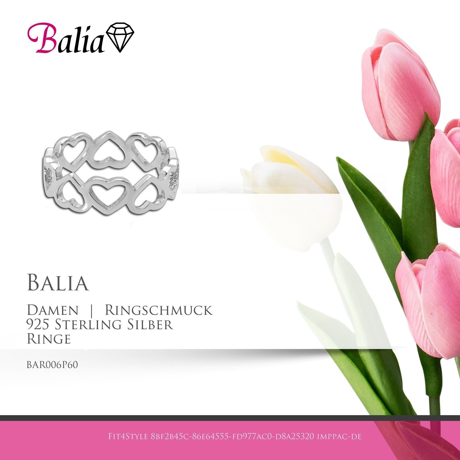 Balia (Fingerring), Herzen, mit 60 Silber Herzen Silberring 925 für (19,1), vielen Balia Damen Sterling Damen Ring Ring