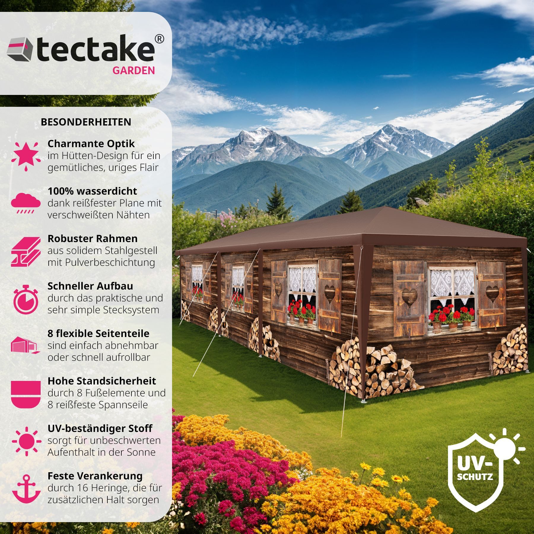 tectake Pavillon Terrassenüberdachung Almhütte, wasserdicht, UV-beständig, günstig online kaufen