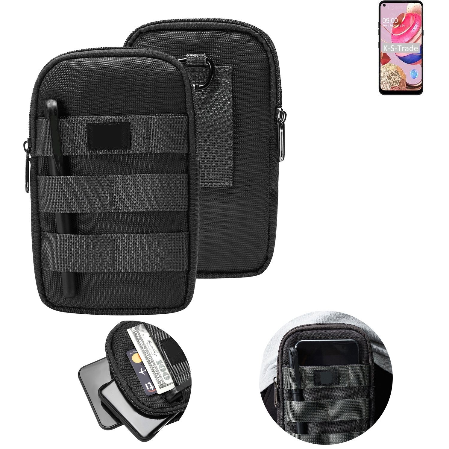 K-S-Trade Handyhülle für LG Electronics K51S, Holster Gürtel Tasche Handy Tasche Schutz Hülle dunkel-grau viele
