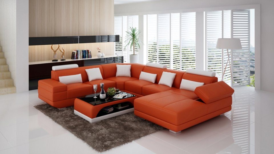 JVmoebel Ecksofa, Ledersofa Couch Wohnlandschaft Ecksofa Eck Design Modern Sofa