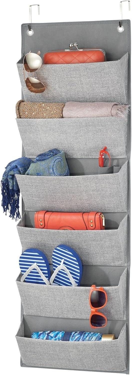 mDesign Aufbewahrungssystem Hängeorganizer 6 Fächer mDesign für Türen + Wand Stofftaschen grau