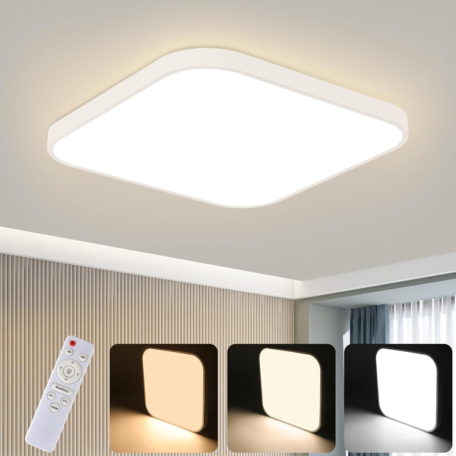 ZMH LED Deckenleuchte Wohnzimmer 27CM Quadratisch 15W 3000-6500K Deckenlamp günstig online kaufen