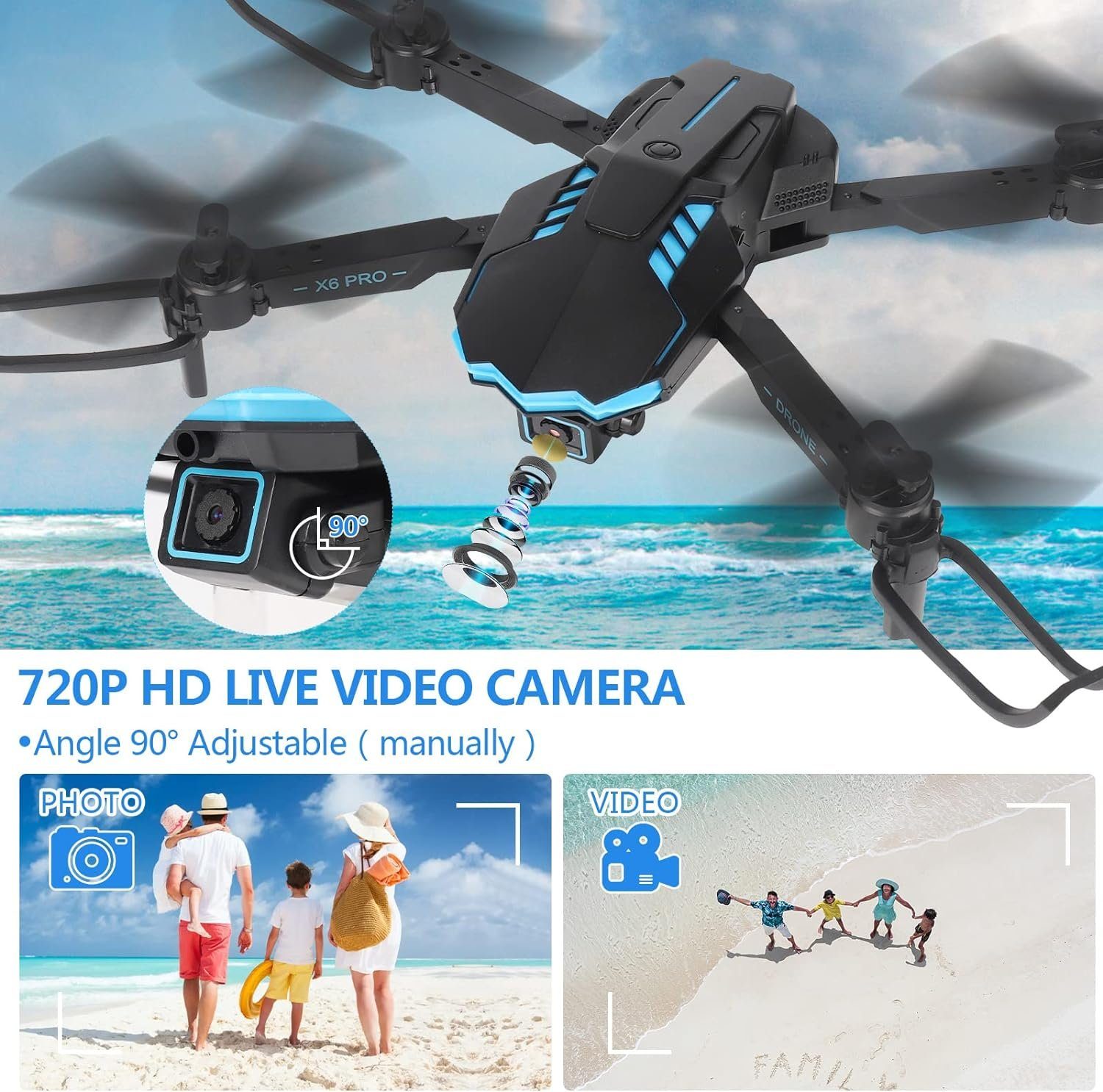 ZWOOS mit Drohne RC Kamera (720, Quadrocopter Flugzeit) 720P Übertragung FPV Minuten 10
