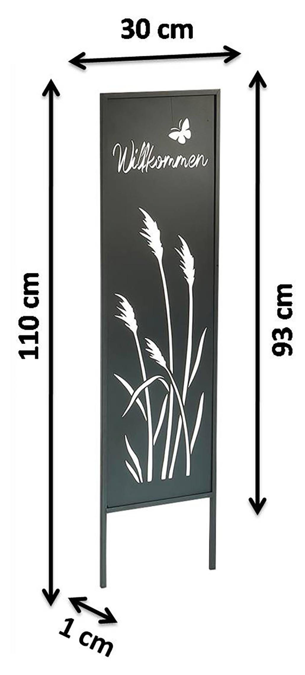 Kobolo Gartenstecker Dekostecker Gartentafel - WILLKOMMEN - 30x93 cm (aus Metall)