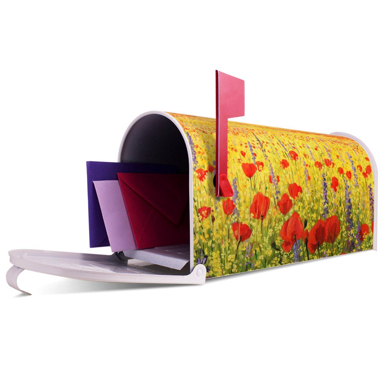 banjado Amerikanischer Briefkasten Mailbox 17 cm x weiß USA), Briefkasten, 22 Mississippi Mit 51 aus Feld Mohnblumen x (Amerikanischer original