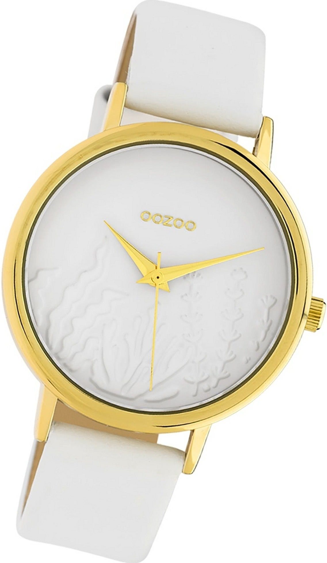 OOZOO Quarzuhr Oozoo Leder Damen Uhr C10601 Analog, Damenuhr Lederarmband weiß, rundes Gehäuse, mittel (ca. 36mm)
