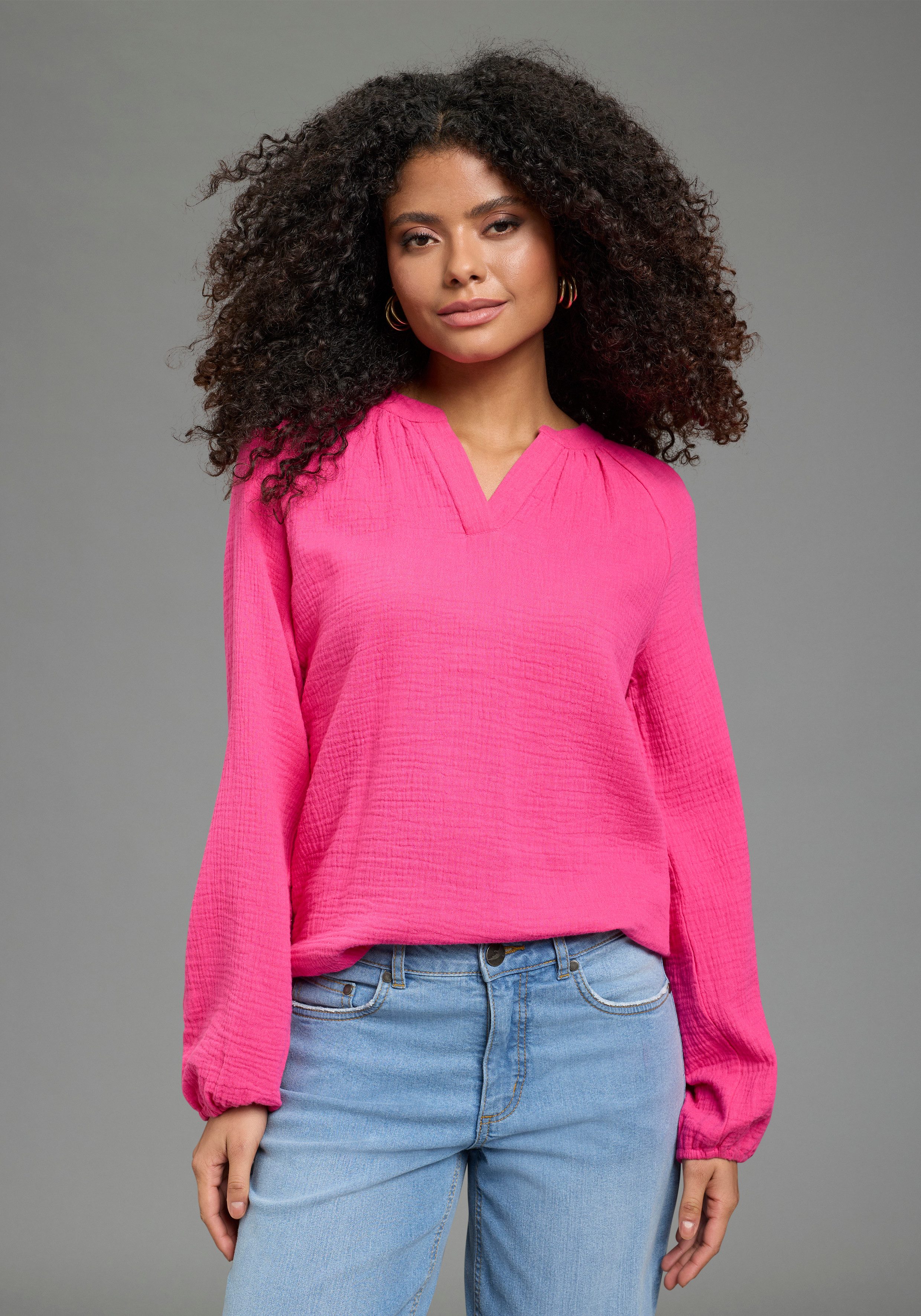 Laura Scott Schlupfbluse feminin geschnitten, aus Baumwolle, unifarben