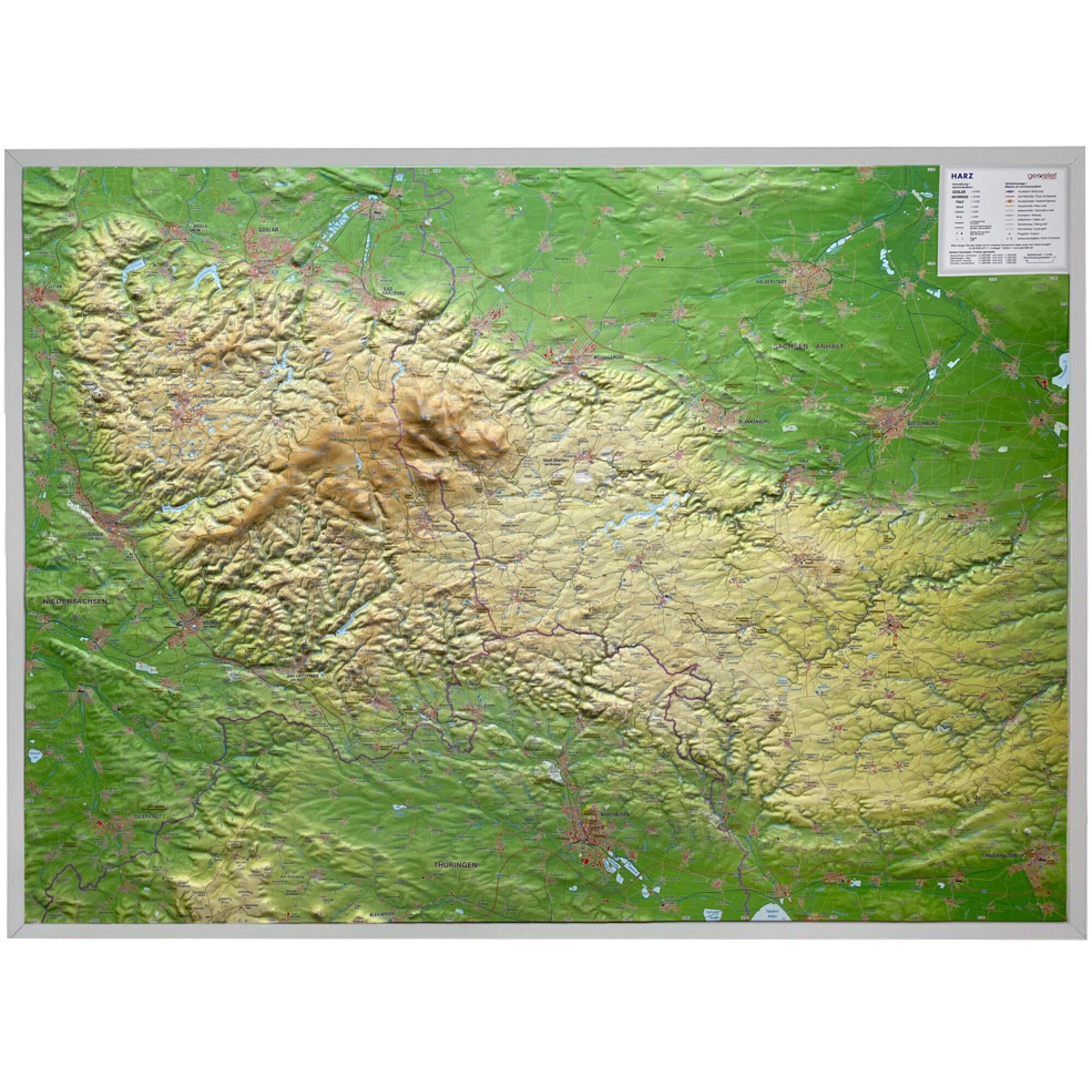 Georelief Globus Georelief Regional-Karte Harz 3D Reliefkarte (77 x 57 cm)