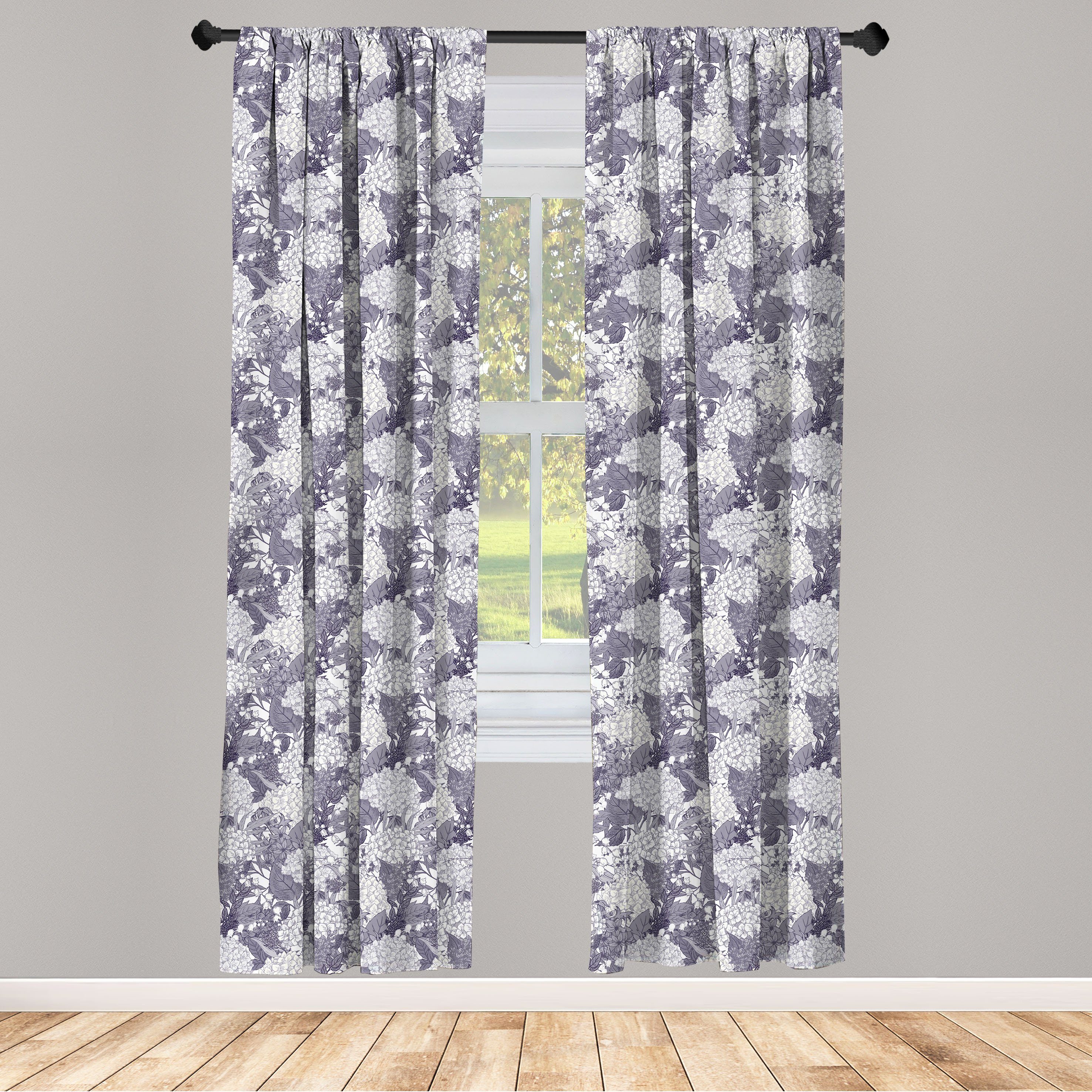 Gardine Vorhang für Wohnzimmer Schlafzimmer Dekor, Abakuhaus, Microfaser, Vintage Botanik Hydrangea Floral