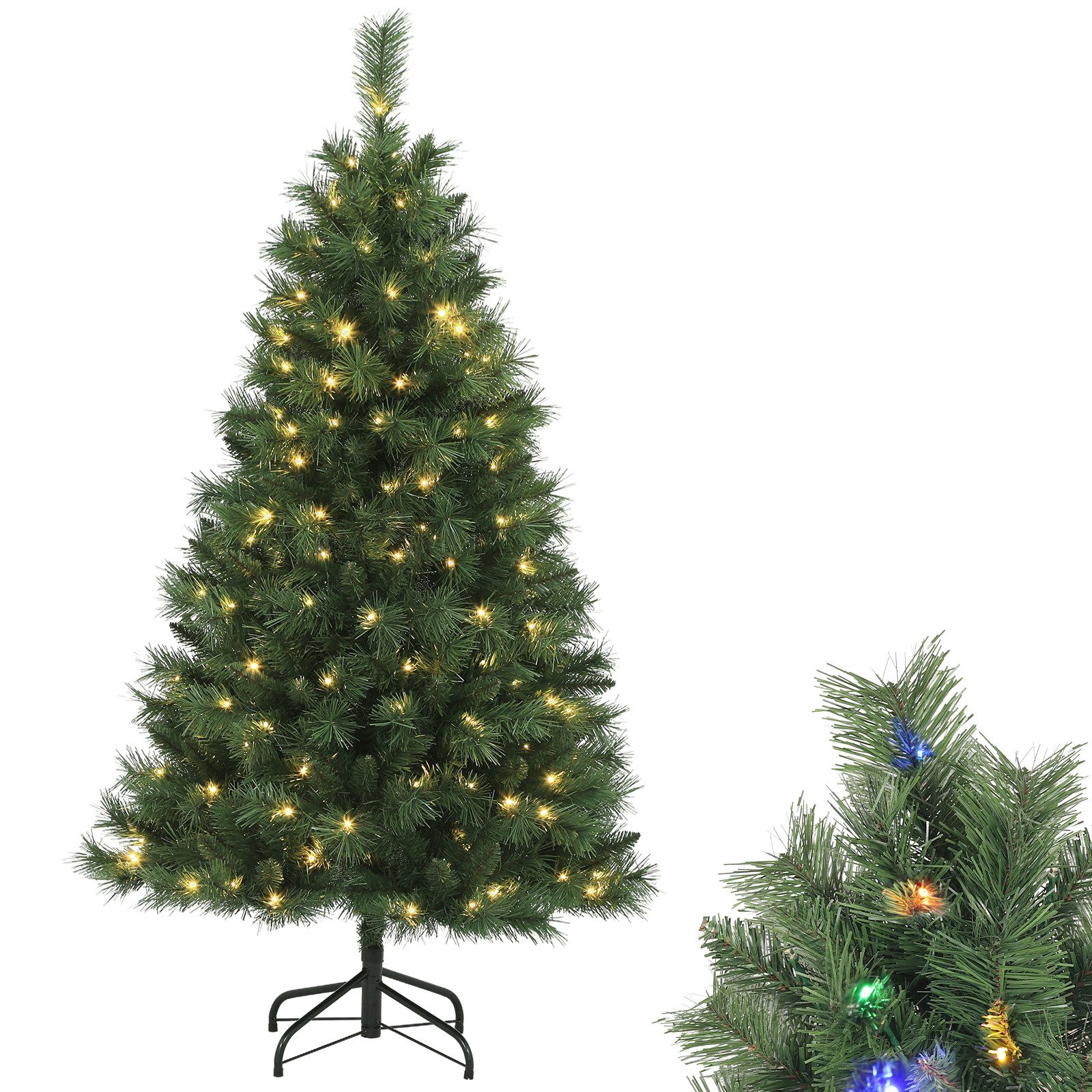 Salcar Künstlicher Weihnachtsbaum Künstlicher Weihnachtsbaum mit Beleuchtung Bunt und Warmweiß LED, 150cm mit 382 Spitzen und 160 LEDs