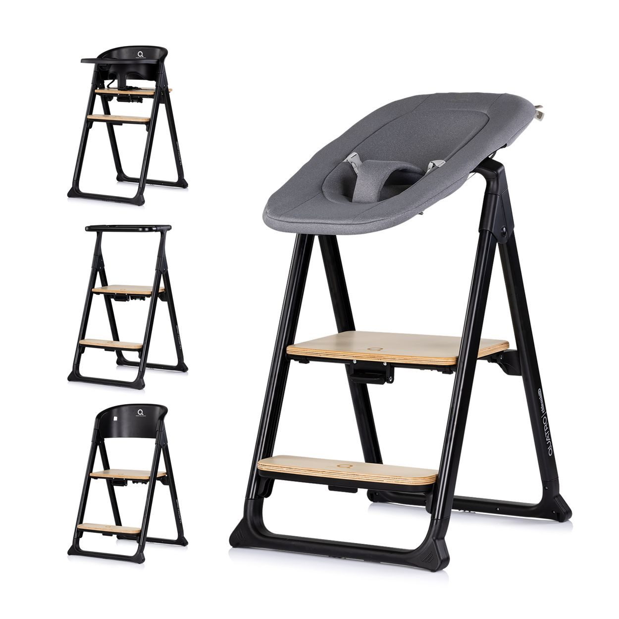 Chipolino Kombihochstuhl Hochstuhl Quatro 4in1, Babywippe Lernturm Kinderstuhl Tablett Fußstütze