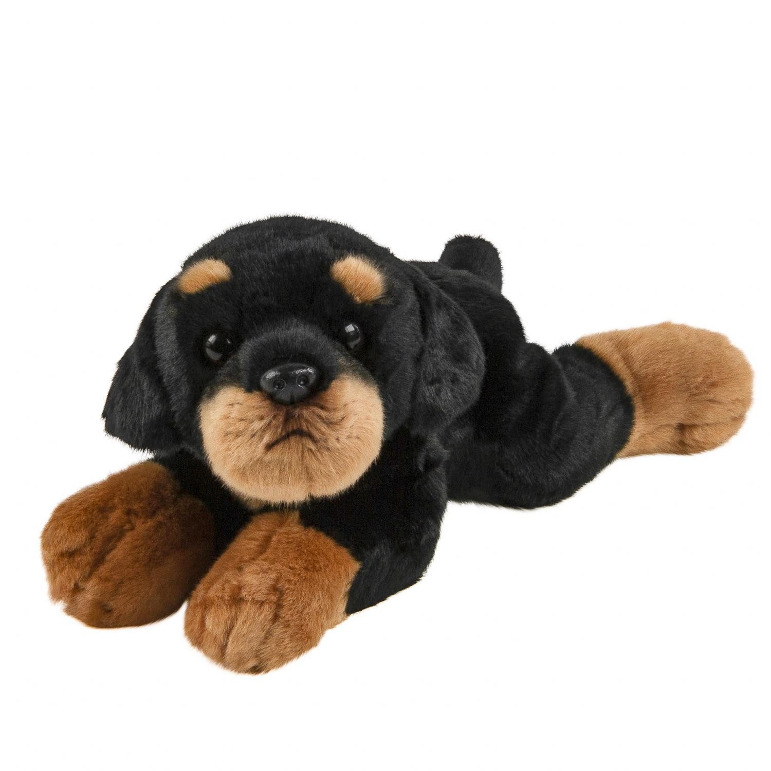 Teddys Rothenburg Kuscheltier Rottweiler 30 cm schwarz/braun liegend Plüschhund Stofftier (Plüschtier, Stoffhund, Plüschrottweiler, Stoffrottweiler)